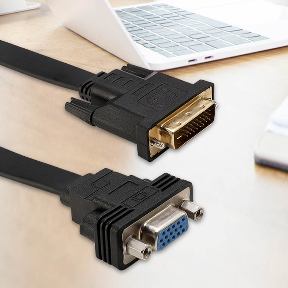 Active DVI-D Dual Link 24+1 Male to VGA Female Video with Flat Cable Adapter Converter Black