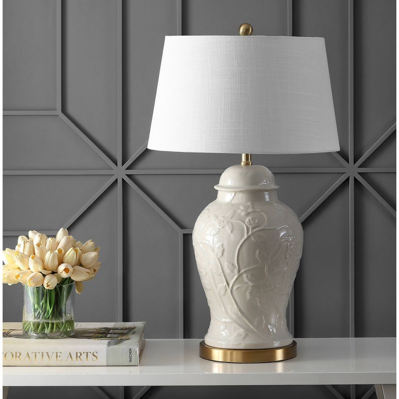 29.5" Ceramic Naiyou Classic Traditional Table Lamp (Includes LED Light Bulb) Cream - JONATHAN Y