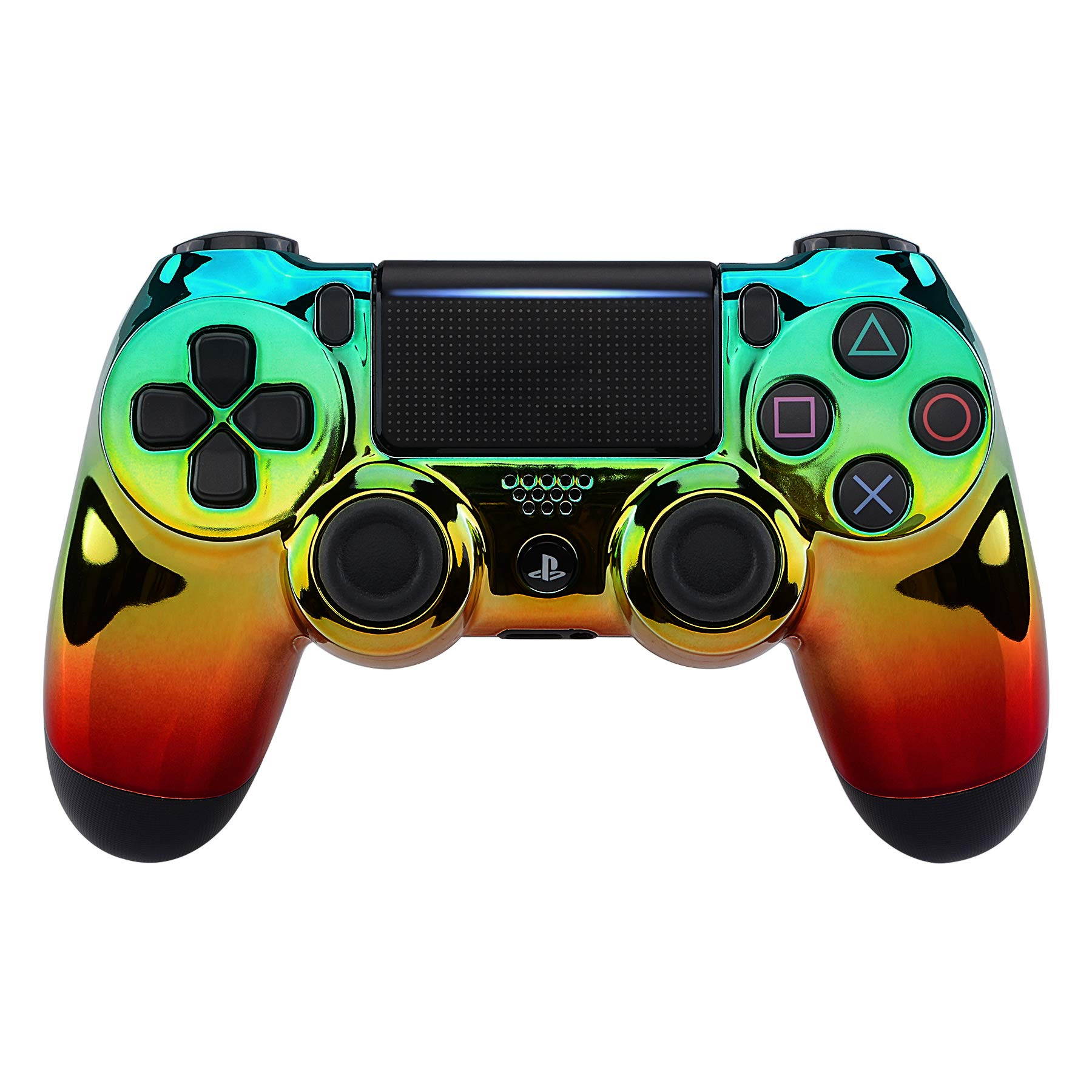 eXtremeRate Tri-Color Gradients Faceplate Cover, Chrome Cyan Gold Red Front Housing Shell Case Replacement Kit for Playstation 4 PS4 Slim PS4 Pro Controller (CUH-ZCT2 JDM-040 JDM-050 JDM-055)