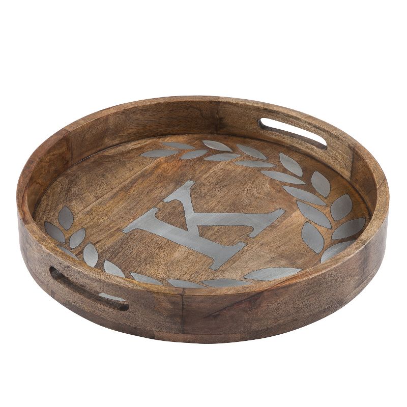 GG Collection Heritage Collection Mango Wood Round Tray With Letter "K"