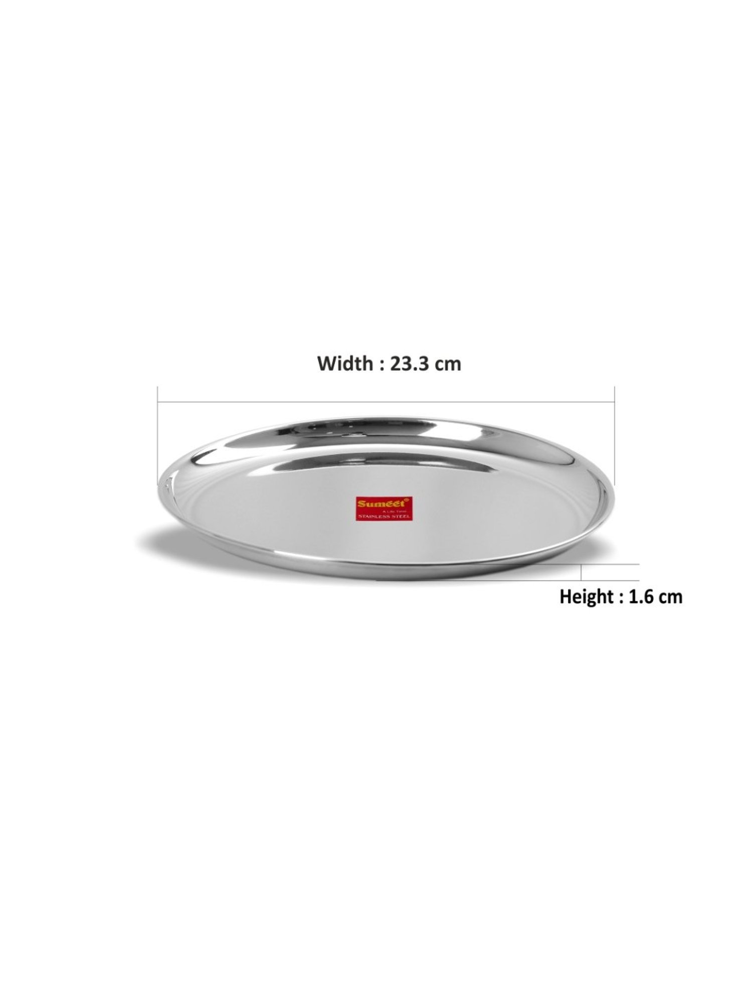 Sumeet Stainless Steel Heavy Gauge Shallow Dinner Plates with Mirror Finish 23.3cm Dia - Set of 6pc