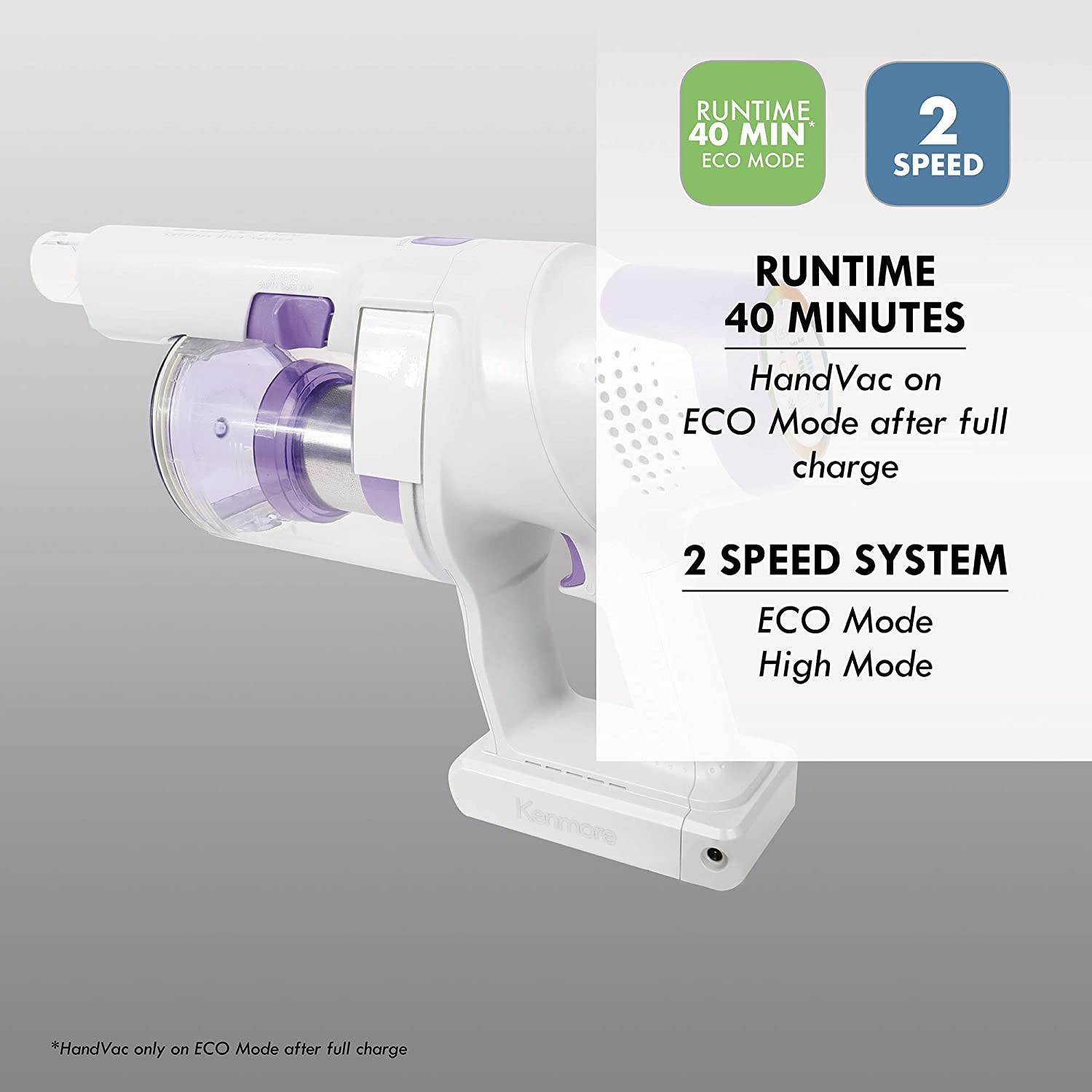 Kenmore 21.6V Lightweight 2-in-1 Vacuum, Hybrid, HEPA Filter, Lithium Ion Battery, 2-Speed Settings, Combo Tool Cordless Stick Vac, Purple