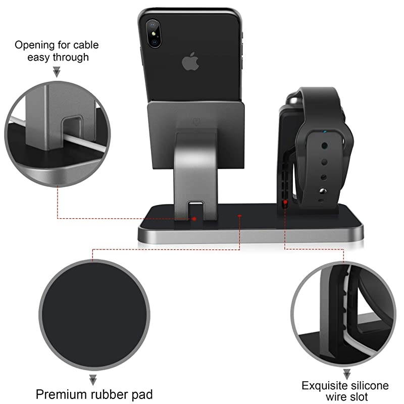 Cell Phone Stand Compatible with Apple Watch Universal Desktop Stand Holder for iWatch Series 54321 iPhone 11 Pro Max XS XR X 8 7 6S 6 Plus Space Gray
