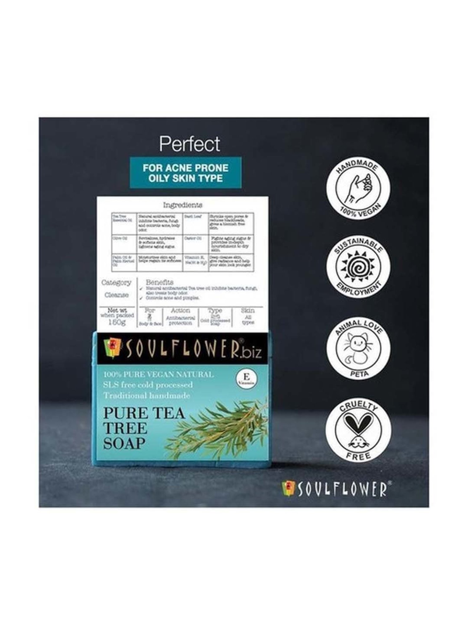 Soulflower Pure Tea Tree Soap - 150 gm