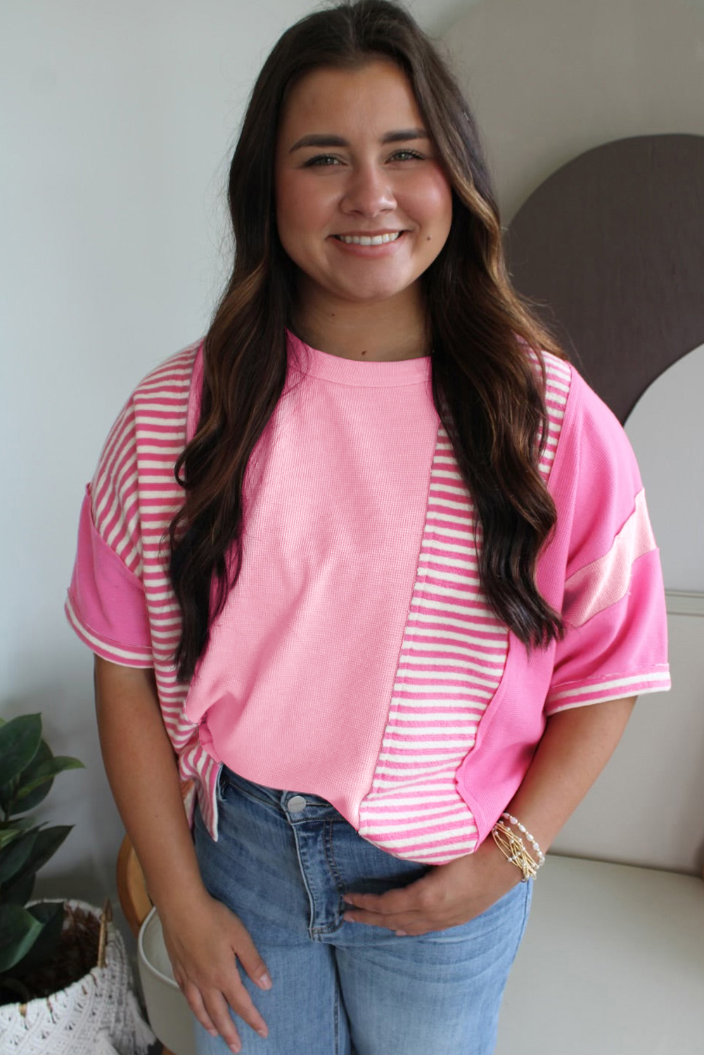 Rose Leopard Print V Neck Plus Size Tee