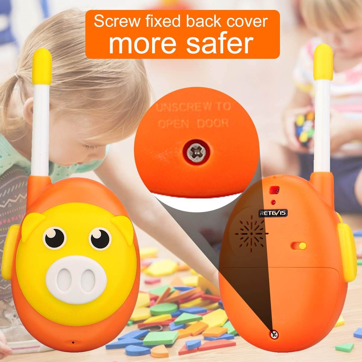 Retevis 2PCS RB16 Toy Walkie Talkie 1 Channel Two Color PMR PMR446 Cartoon Style Two-Way Radio Festival Gift US Frequency 1CH