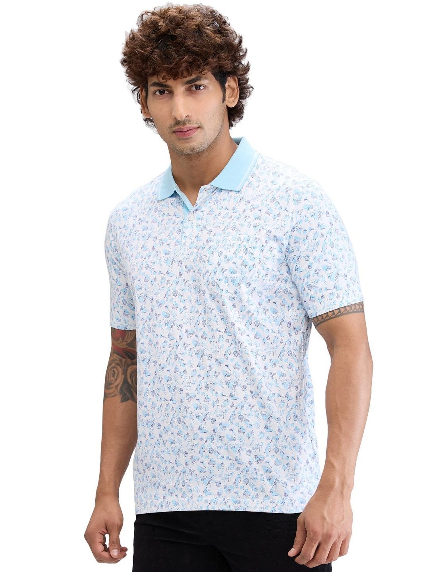 Colorplus Blue Classic Fit Printed Polo T-Shirt