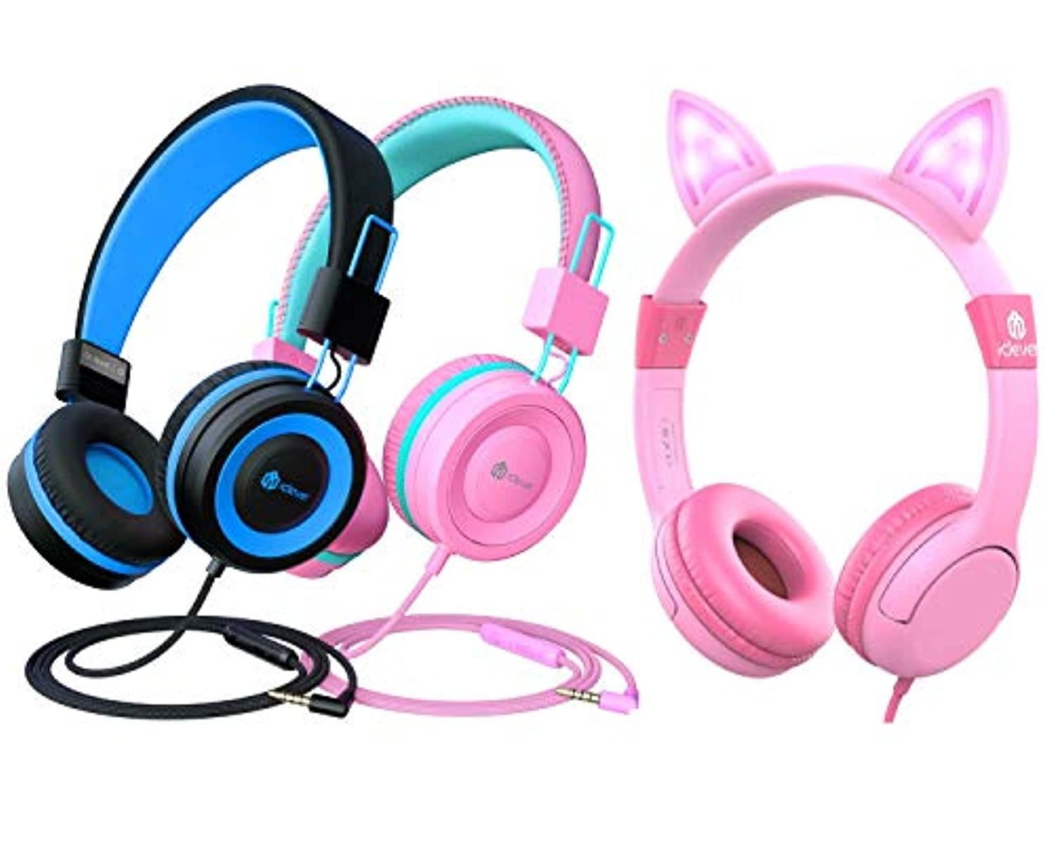 Christmas Bundle - iClever Kids Headphones with Microphone and iClever LED Backlight Food Grade Silicone Kids Headphones Safe Wired Kids Headsets 85dB Volume Limited