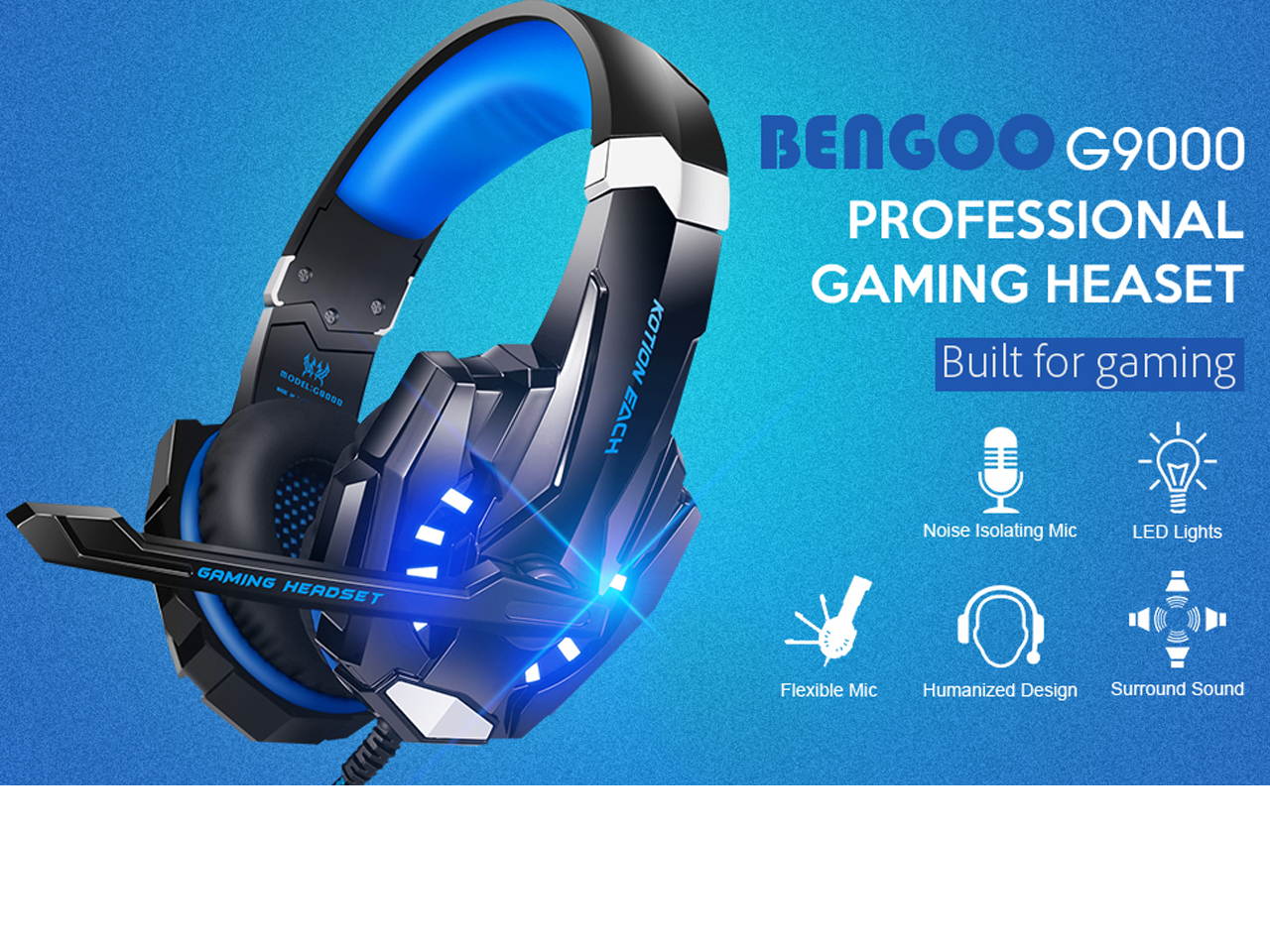 G9000 Stereo Gaming Headset for PS4 PC Xbox One PS5 Controller, Noise Cancelling Over Ear Headphones with Mic, LED Light, Bass Surround, Soft Memory Earmuffs for Laptop Mac Nintendo NES Games