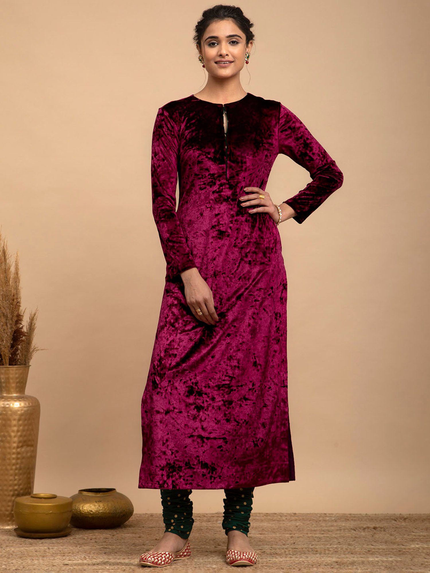 Pink Fort Maroon Regular Fit Kurta