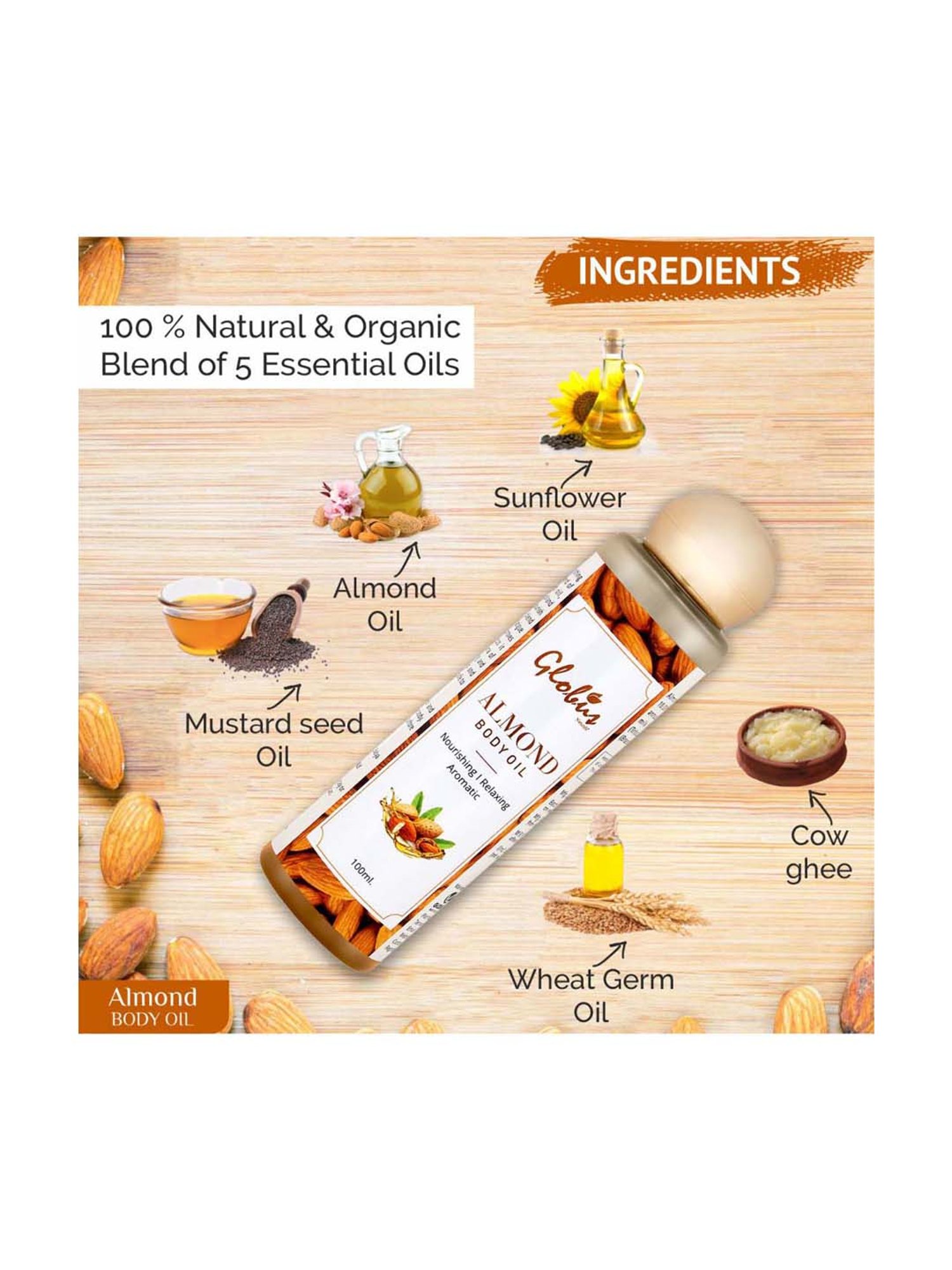 Globus Naturals Almond Body Massage Oil - 100 ml