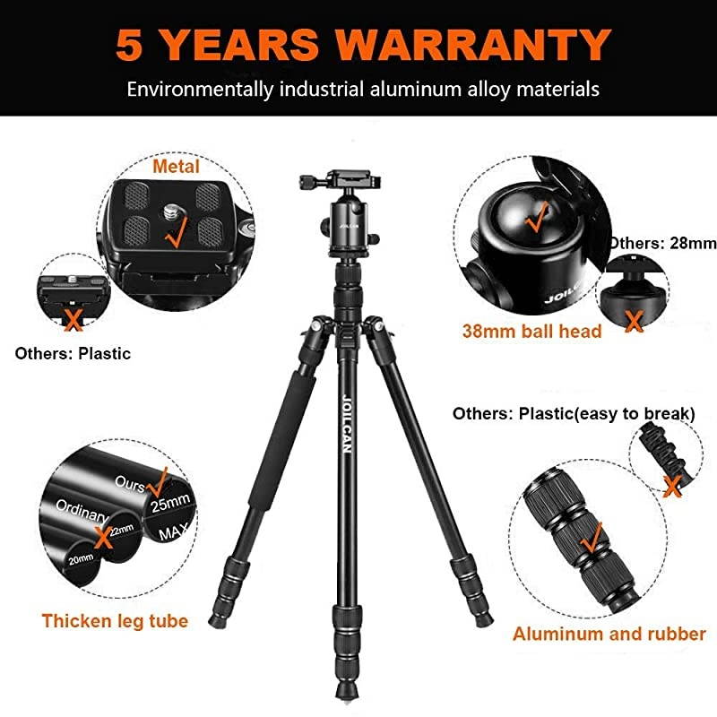 Joilcan 80-inch Tripod for Camera, Aluminum Tripod for DSLR,Monopod, Lightweight Tripod with 360 Degree Ball Head Stable for Travel and Work 18.5"-80",24lb Load (Black)