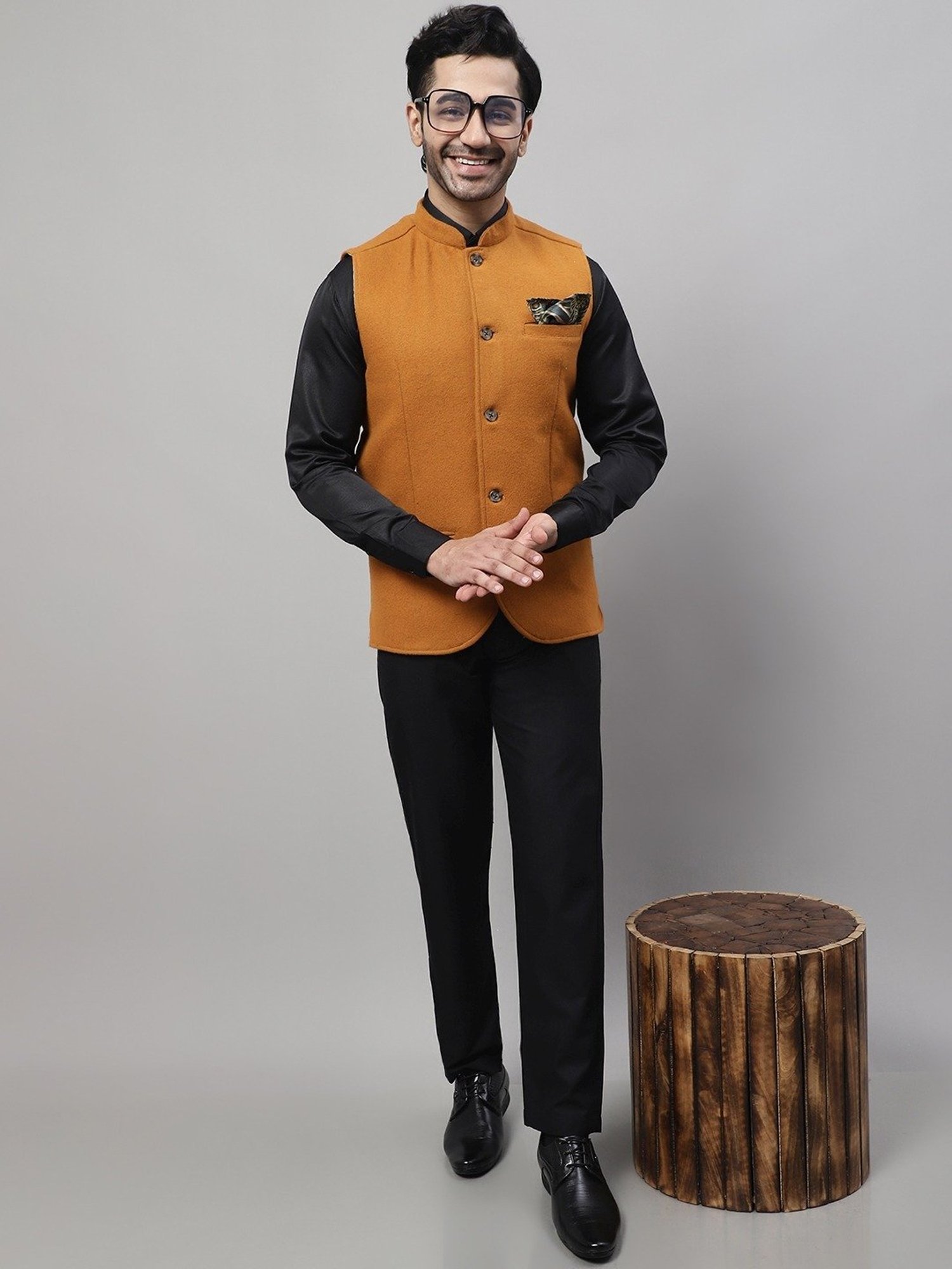 Even Orange Regular Fit Nehru Jacket
