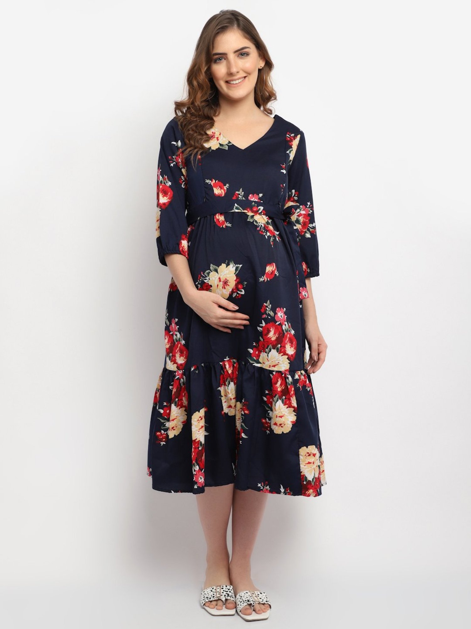 Moms Maternity Navy Printed Dress