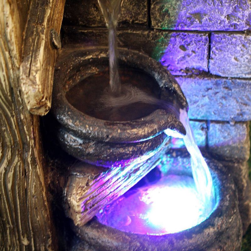 14" 2 Bowls Pouring into 1 Tabletop Waterfall Fountain with LED Light Gray - Hi-Line Gift