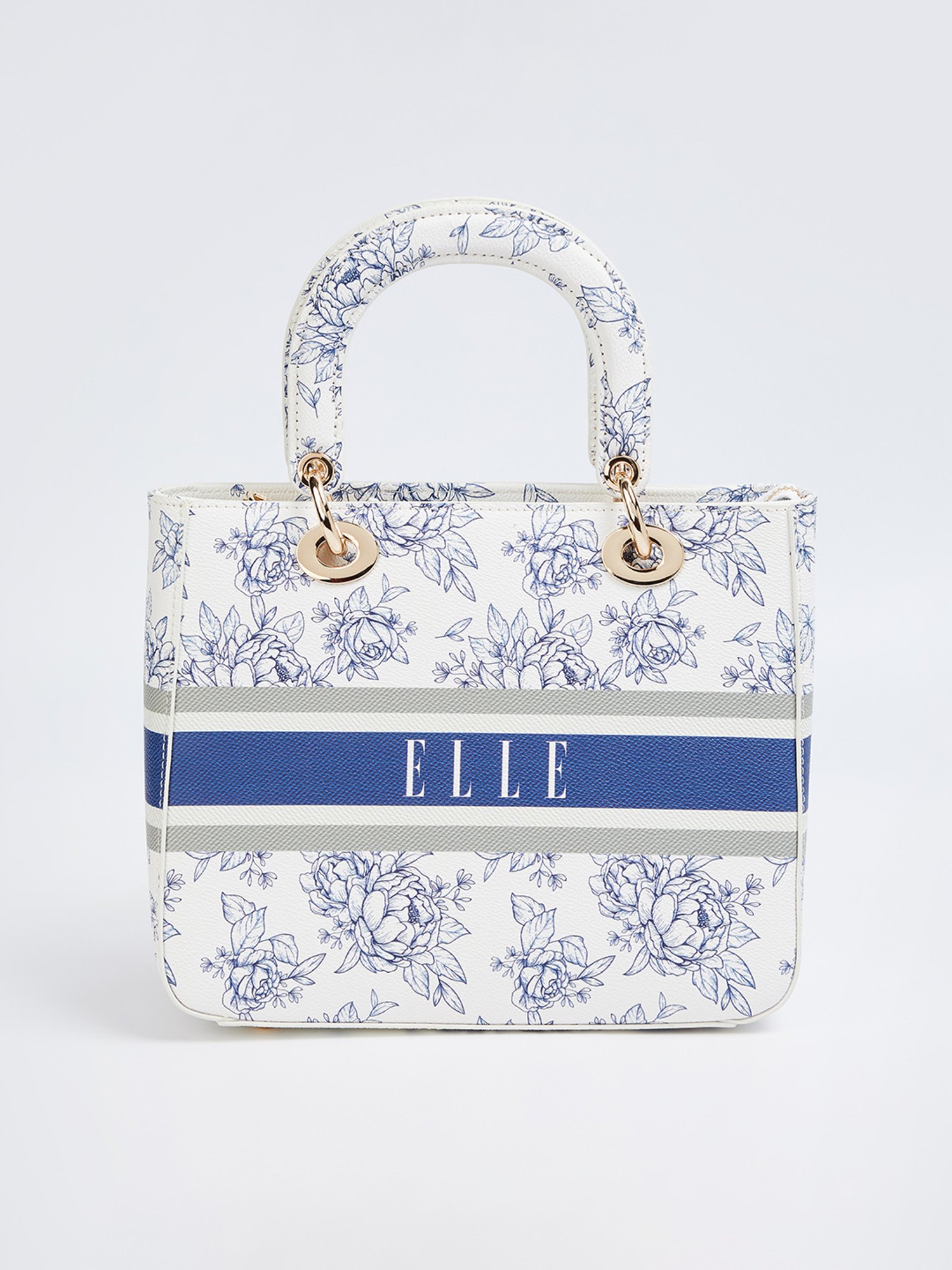 Elle White & Blue Printed Handbag