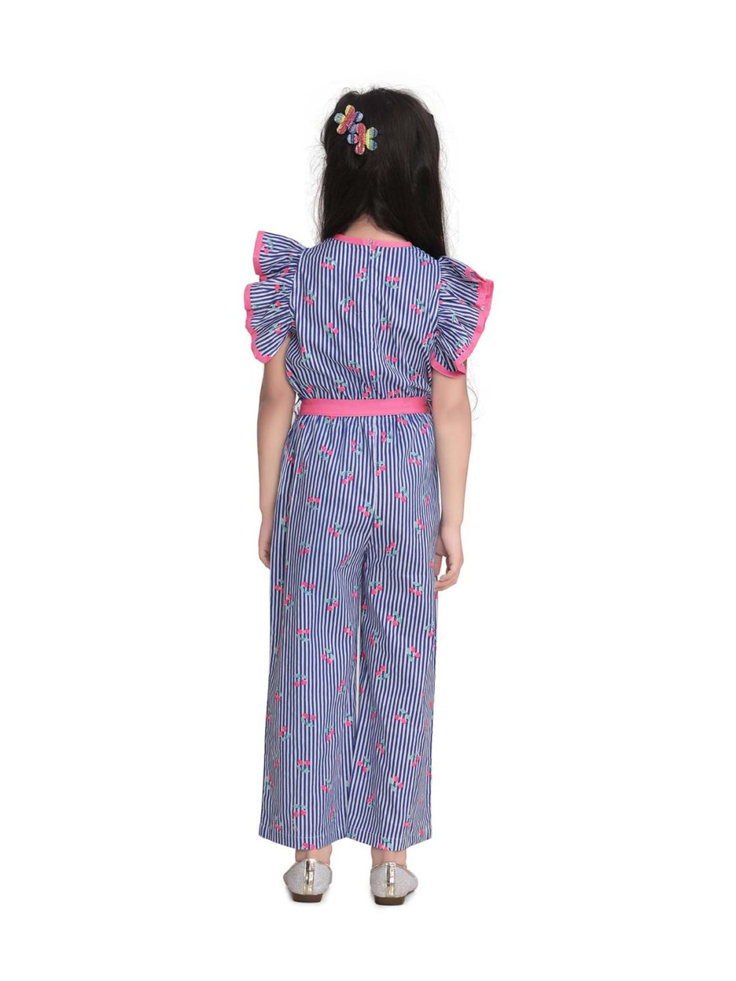 StyleStone Kids Blue Cotton Floral Print Jumpsuit