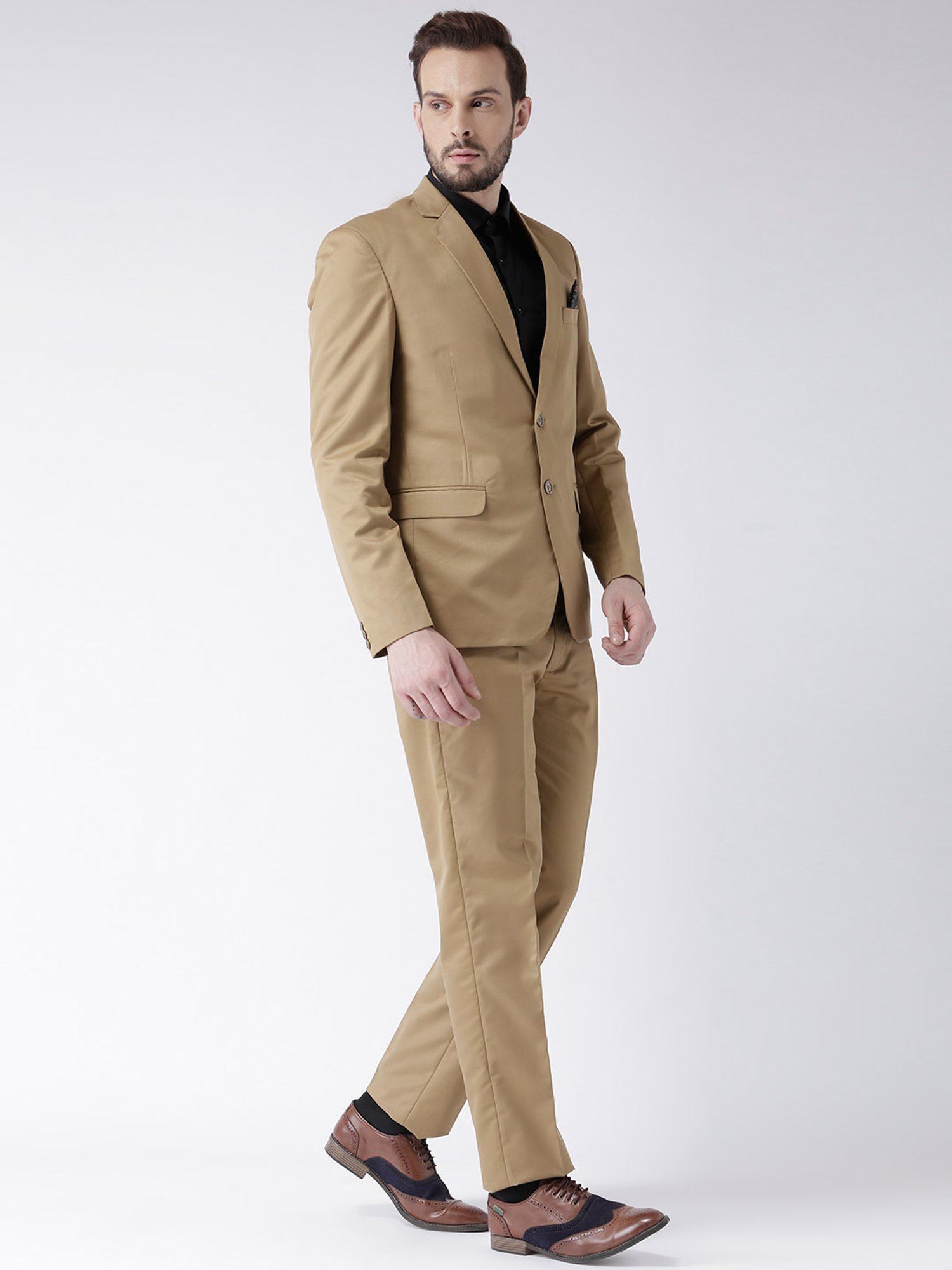 Hangup Plus Khaki Regular Fit Notch Lapel Blazer