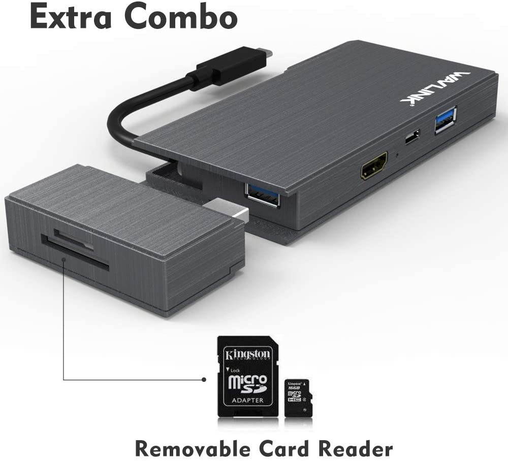 USB C HUB Wavlink USB-C to HDMI 4K@30Hz Adapter with Gigabit Ethernet USB 3.0 Port SD Card Reader 100W PD3.0 Charging for iPad Pro/MacBook Pro 2016+/MacBook Air 2018+ and Type C Devices