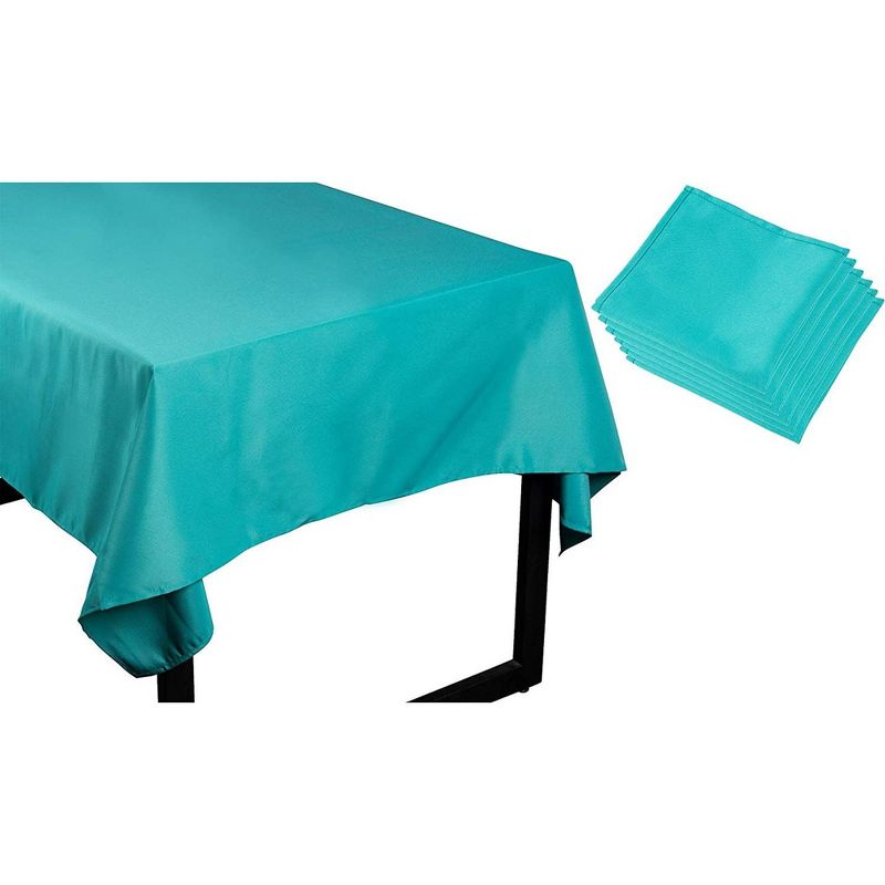 Juvale Turquoise Blue Rectangle Polyester Dining Tablecloth Table Cover with 6 Cloth Napkins, 60 x 102 in