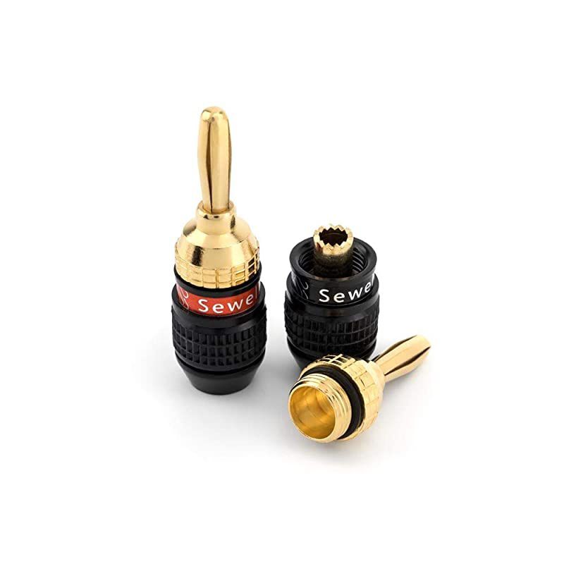 Deadbolt Banana Plugs 6-Pairs by , Gold Plated Speaker Plugs, Quick Connect, SW-29863-6