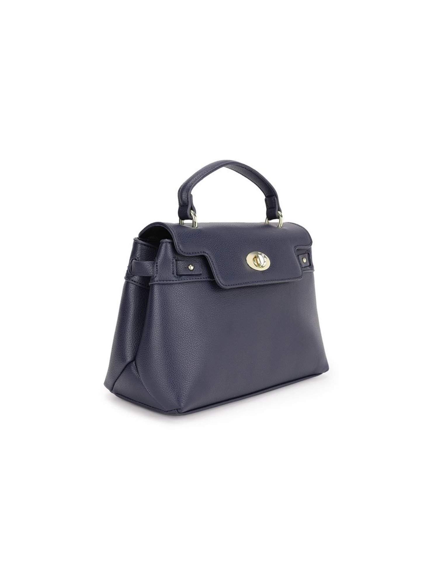 Tyra Lillian Navy Solid Faux Leather Satchel Handbag