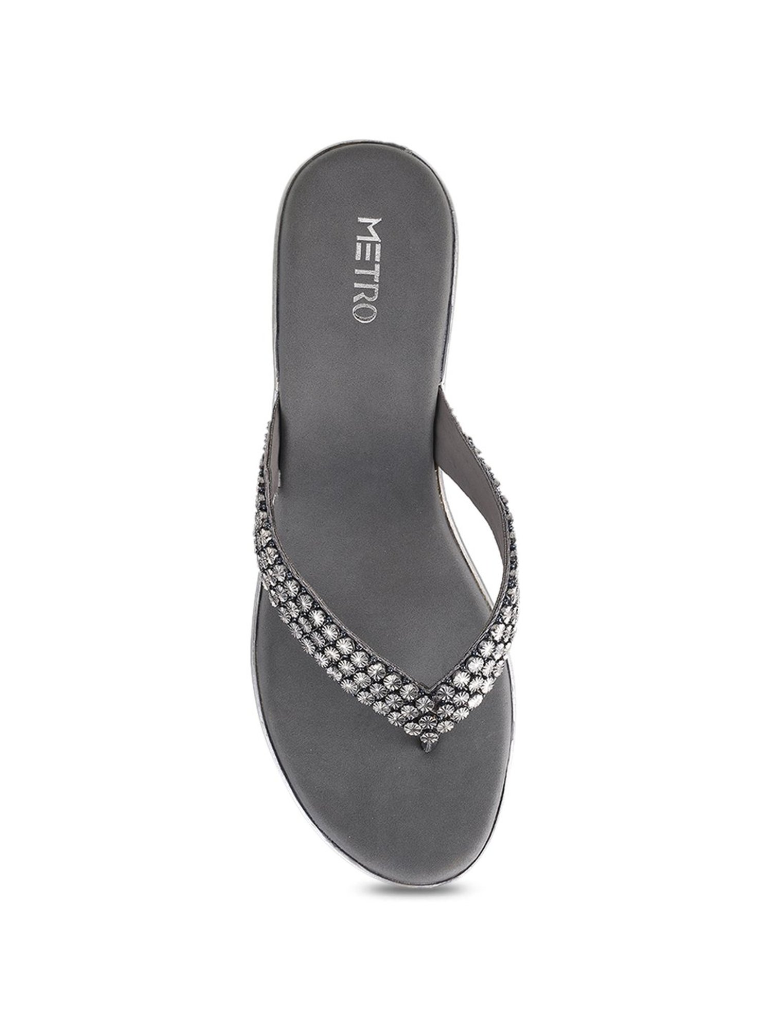 Metro Women's Gun Metal Thong Wedges