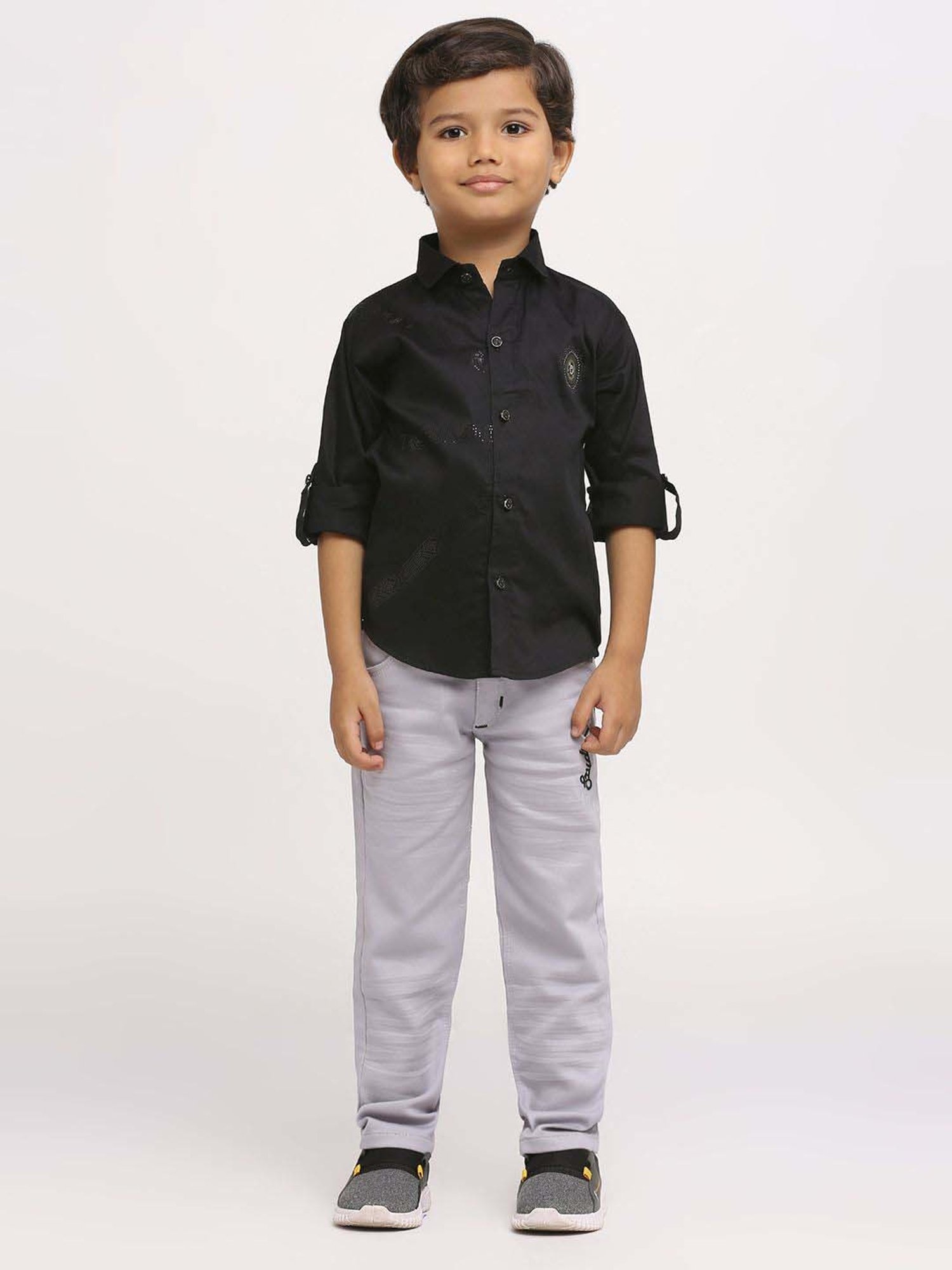 Kids Island Boys Black & Grey Printed Full Sleeves Clothing Set