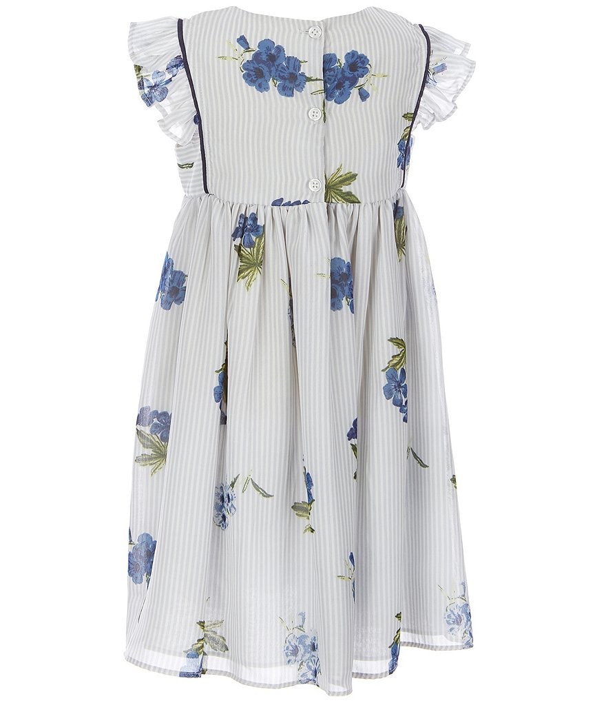 Laura Ashley Little Girls 2T-6X Flutter-Sleeve Floral/Stripe Chiffon Fit-And-Flare Dress