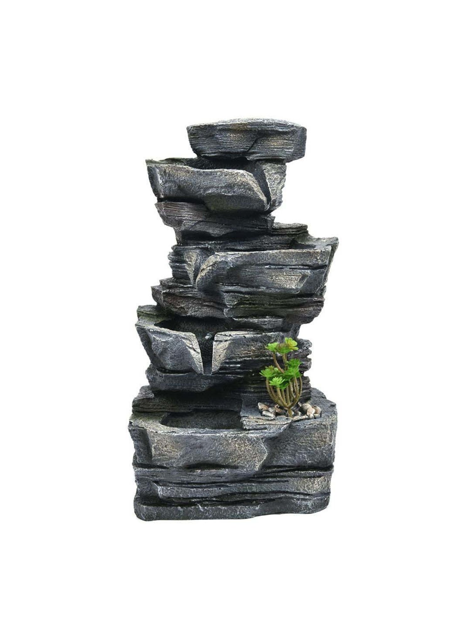 @home Grey Resin Four Bowl Decorative Water Fountain With Led Light