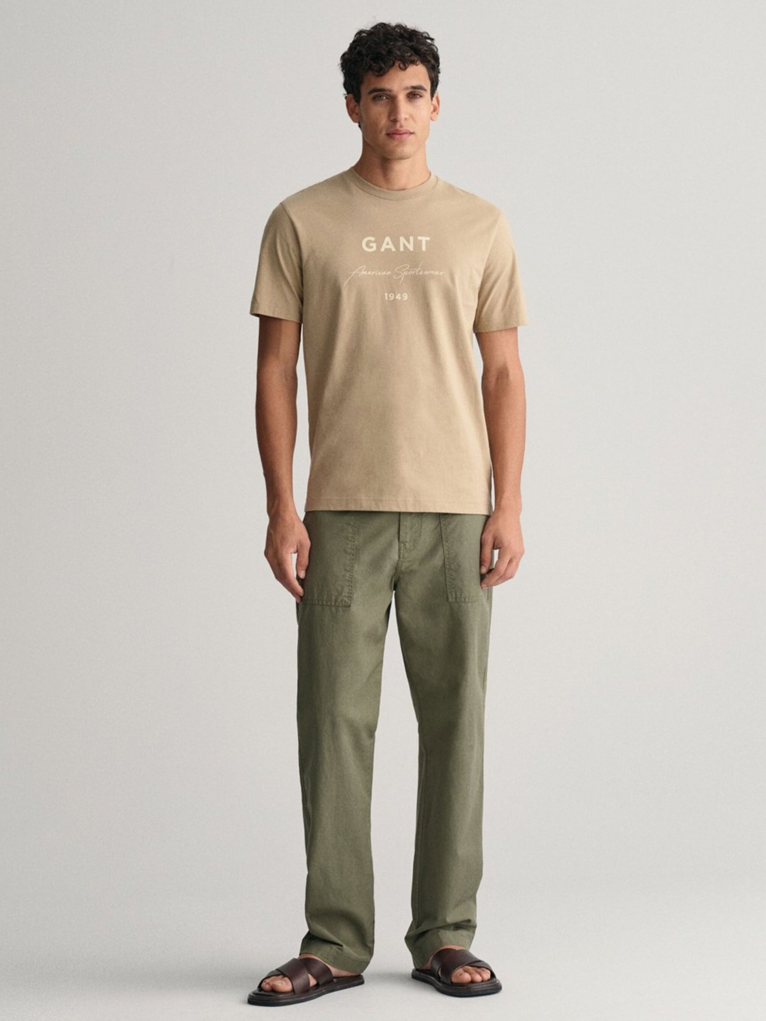 Gant Khaki Cotton Regular Fit Printed T-Shirt