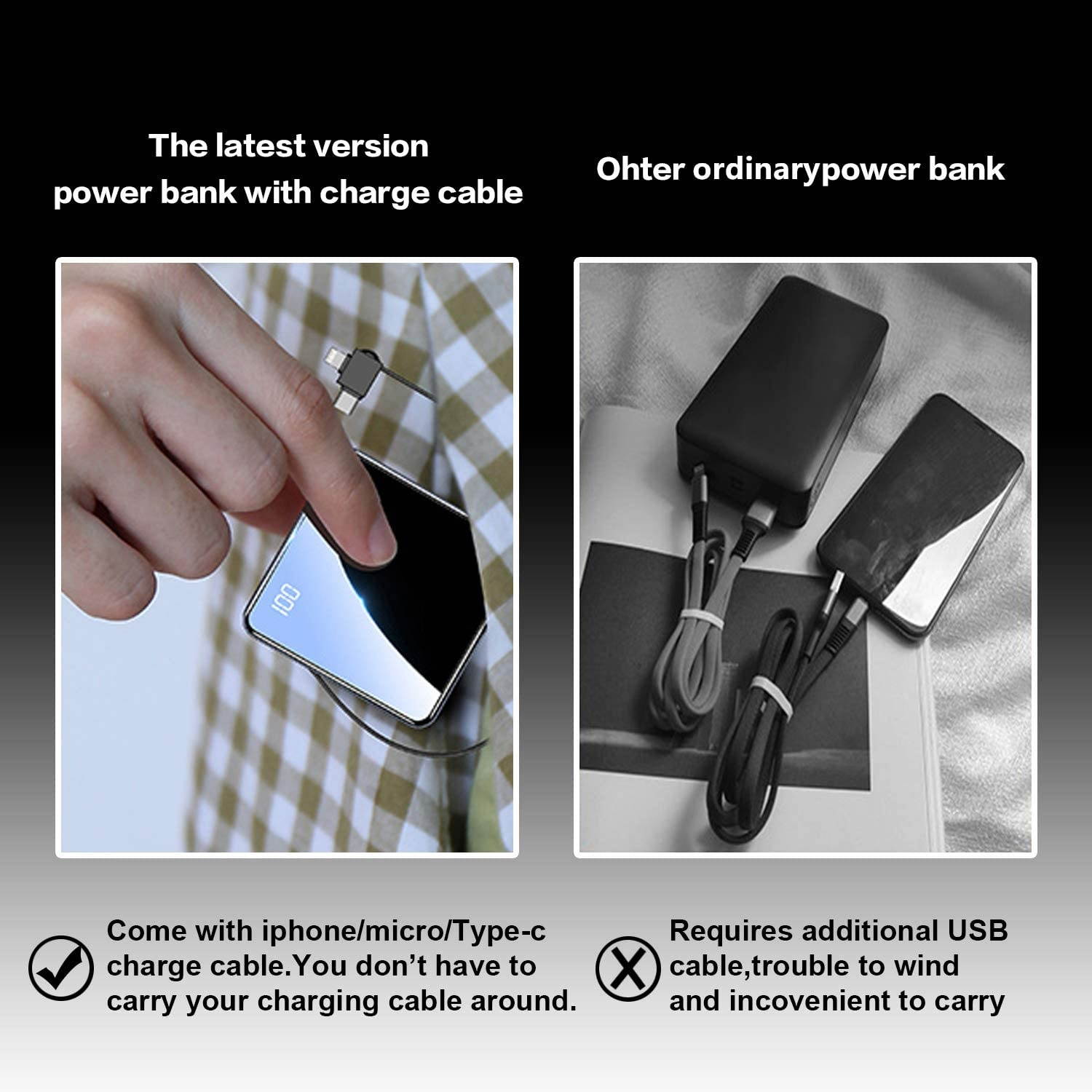 15800mah Power Bank Own Iphone/Micro/Type-C Charge Cable.One of The Smallest and Lightest Power Bank,Ultra-Compact Battery Pack,High-Speed Charging Technology Phone Charger for iPhone Samsung and More