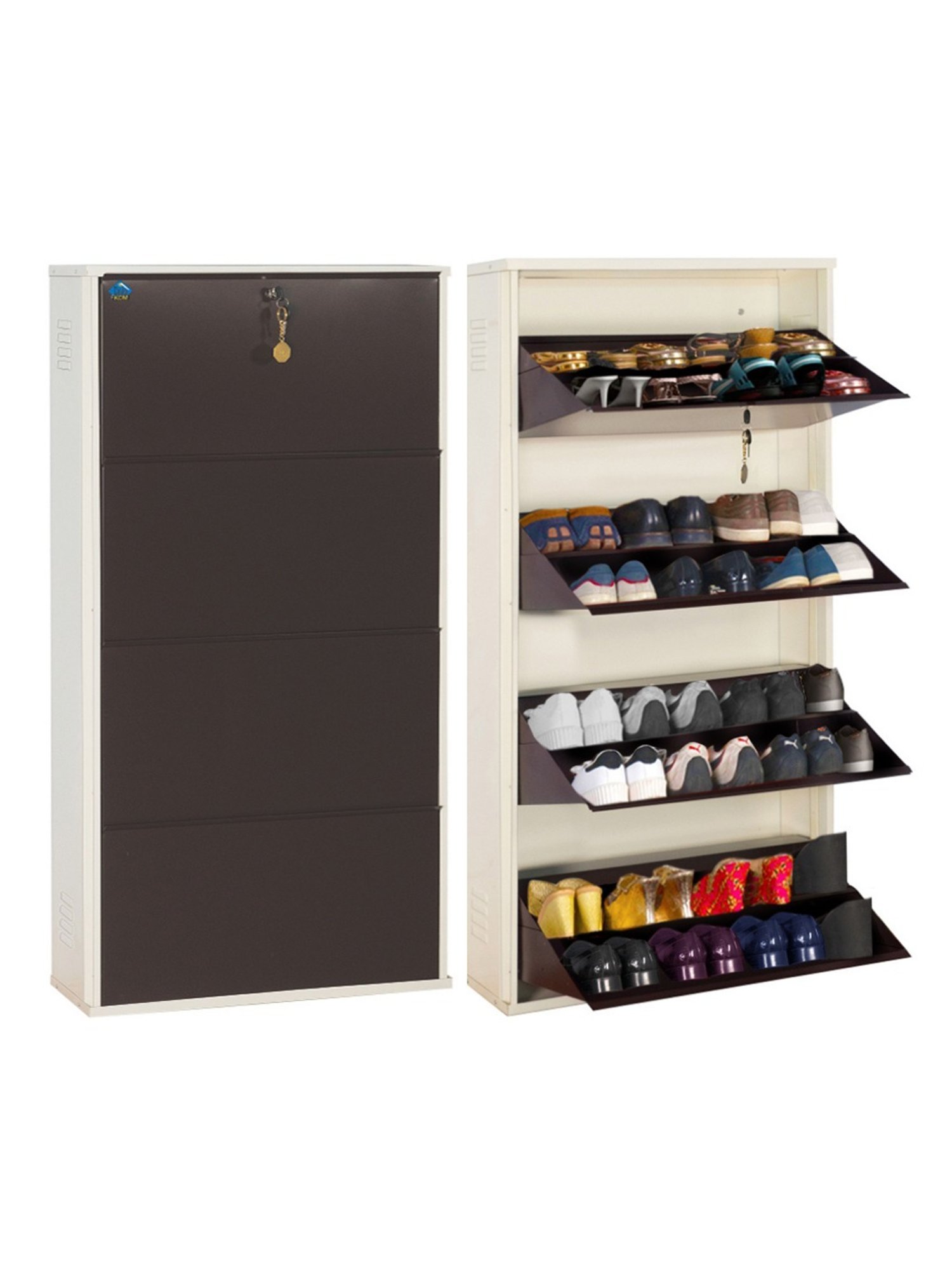 Delite Kom Metal Shoe Rack - 24" 3 Shelf, Ivory Green, PowderCoat, Wall Mount, DIY