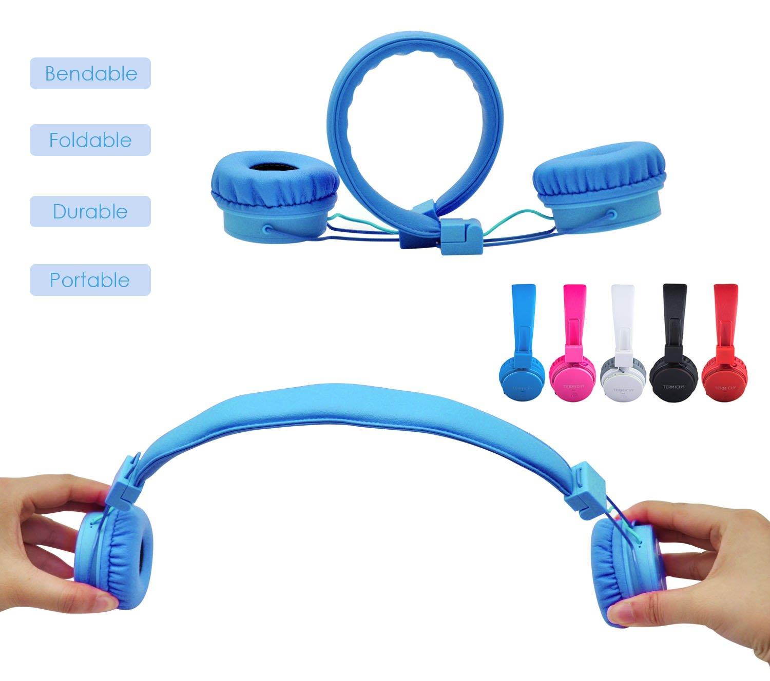 Kids Bluetooth Headphones Foldable Volume Limiting Wireless/Wired Stereo On Ear HD Headset with SD Card FM Radio in-line Volume Control Microphone for Children Adults (Blue)