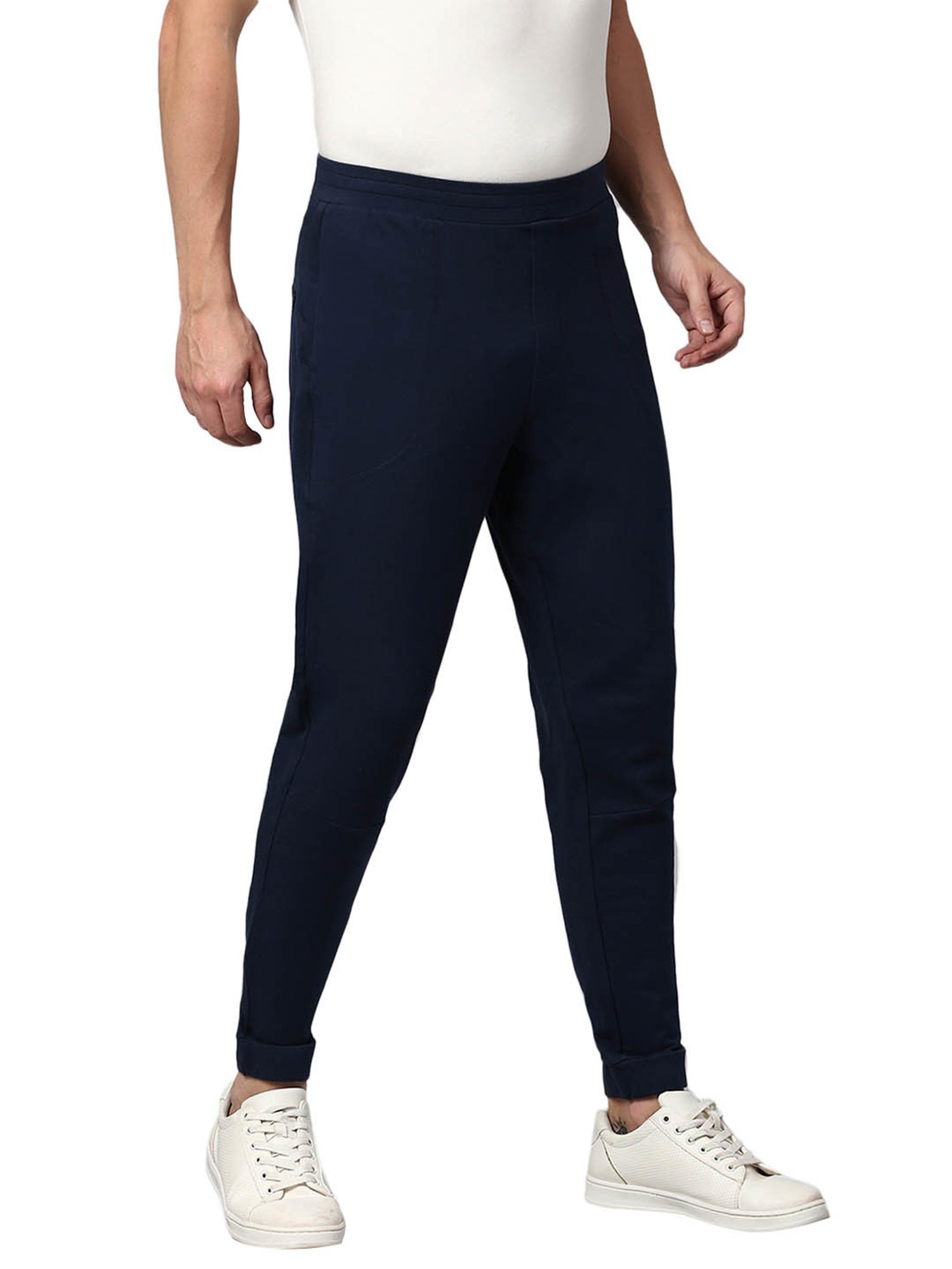 Slowave Navy Cotton Regular Fit Joggers