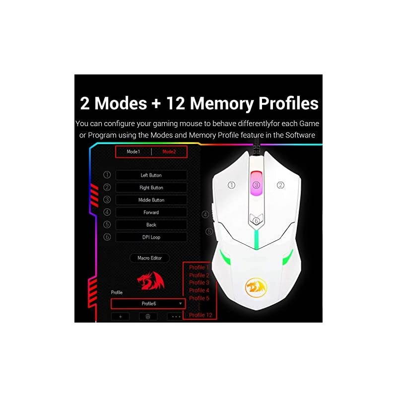 M601 RGB Gaming Mouse Backlit Wired Ergonomic 7 Button Programmable Mouse Centrophorus with Macro Recording Weight Tuning Set 7200 DPI for Windows PC White