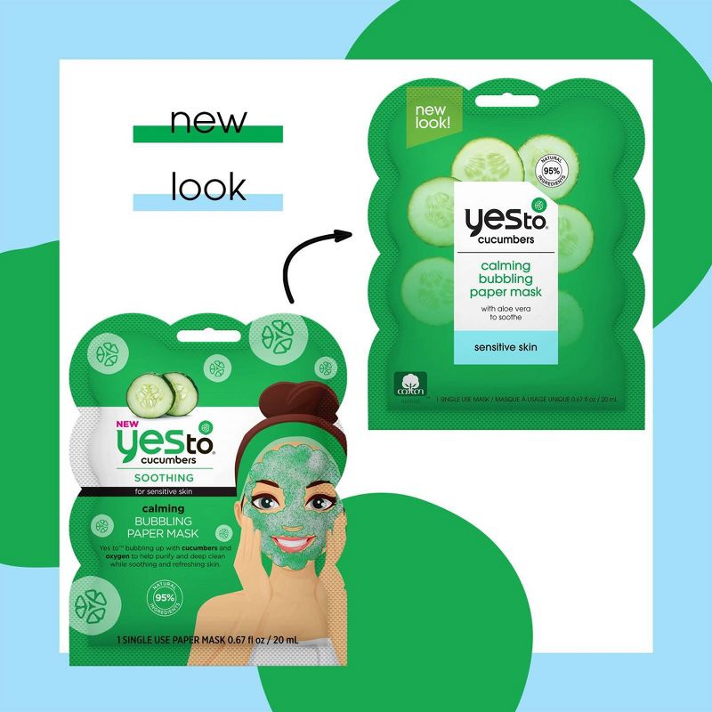 Yes To Cucumbers Calming Bubbling Paper Single Use Face Mask - 0.67 fl oz
