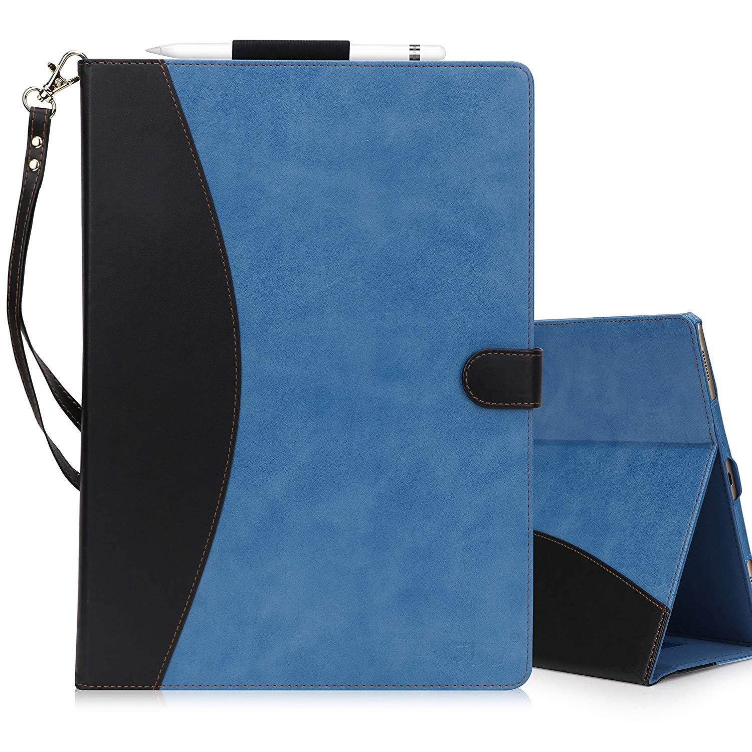 FYY Stand Folio Leather Case for iPad Pro 12.9 2017/2015 Cover for Apple iPad Pro 12.9" (Both 2017 and 2015) with Apple Pencil Holder, Auto Sleep Wake Function, Multiple Angles, Card Slots-Navy
