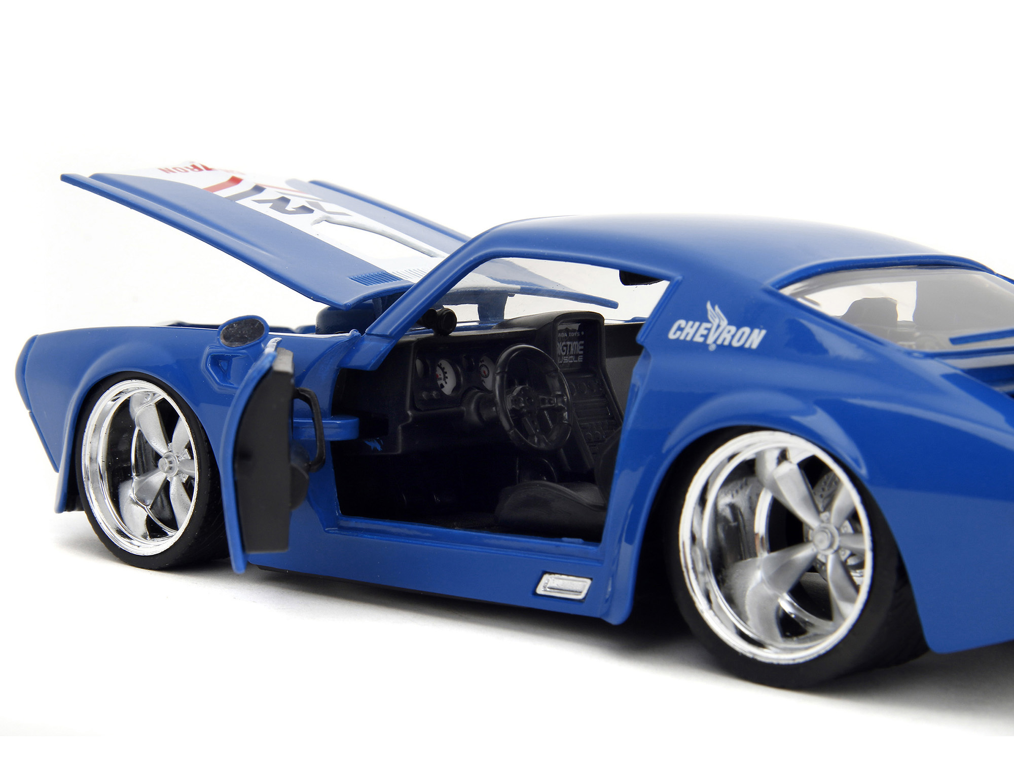 1972 Pontiac Firebird #72 Blue with White Stripe "Chevron" "Bigtime Muscle" Series 1/24 Diecast Model Car by Jada