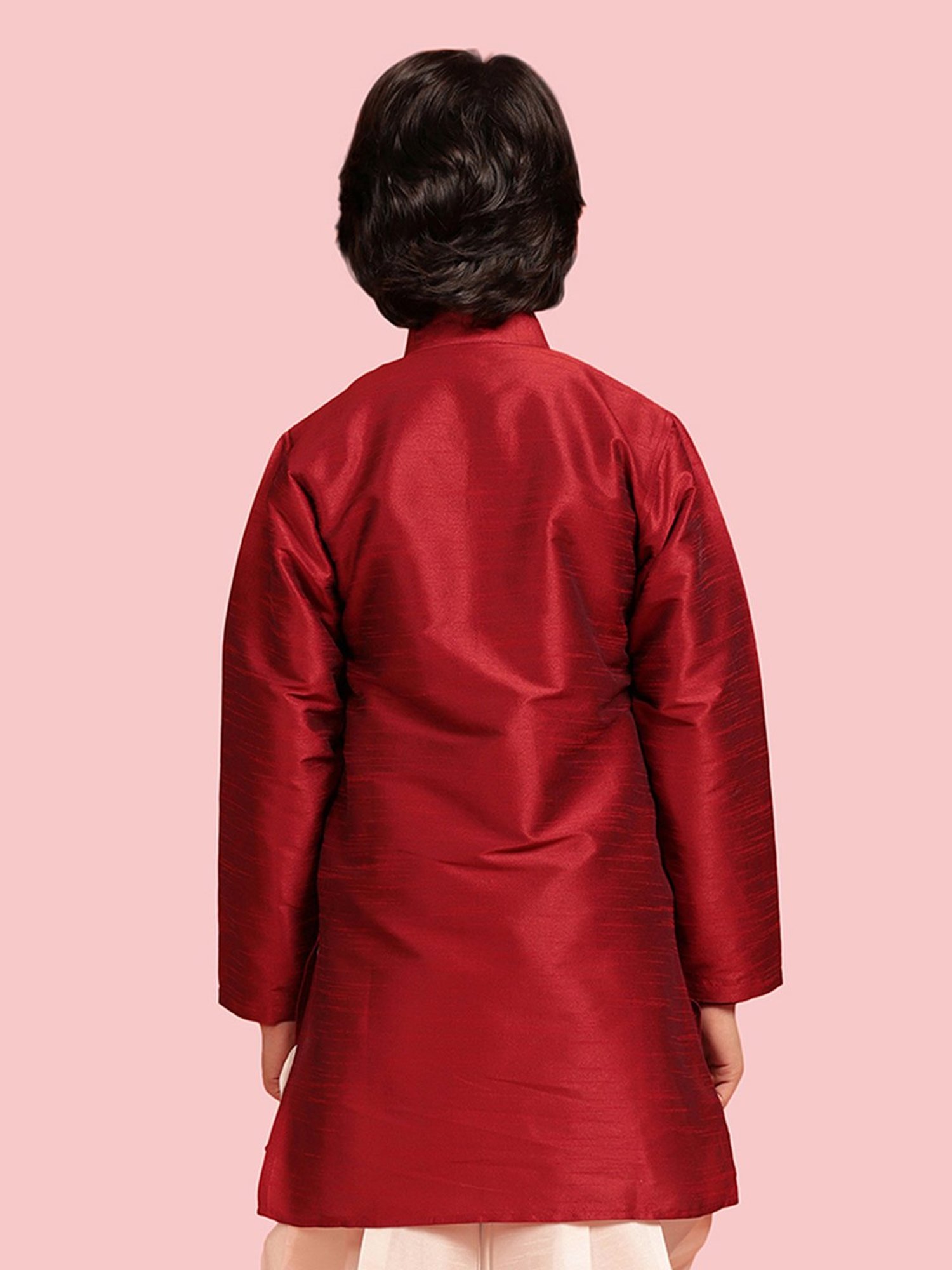 AJ Dezines Kids Maroon Textured Full Sleeves Kurta