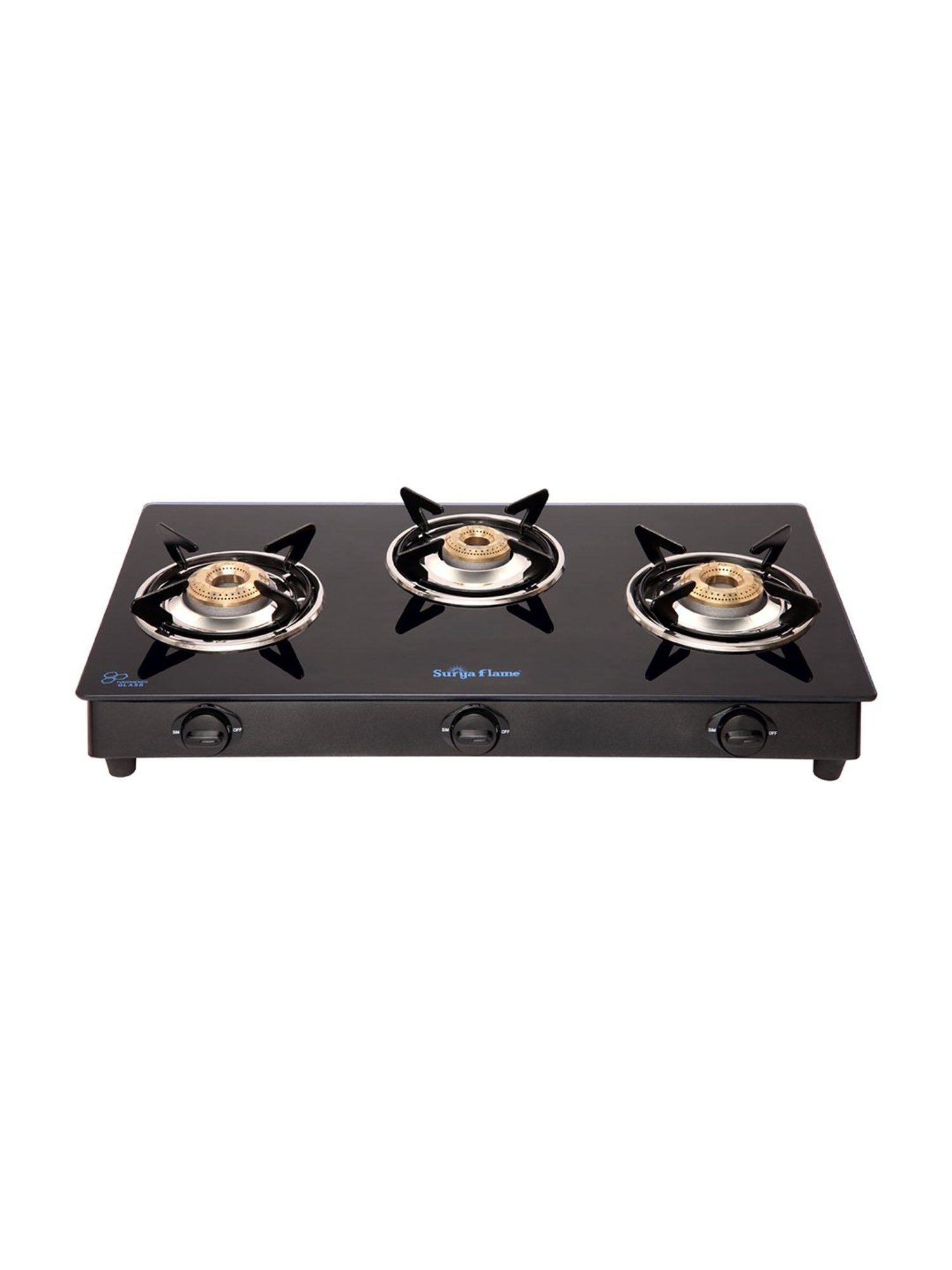 Suryaflame Black Mild Steel Glass Top Gas Stove with 3 Burners