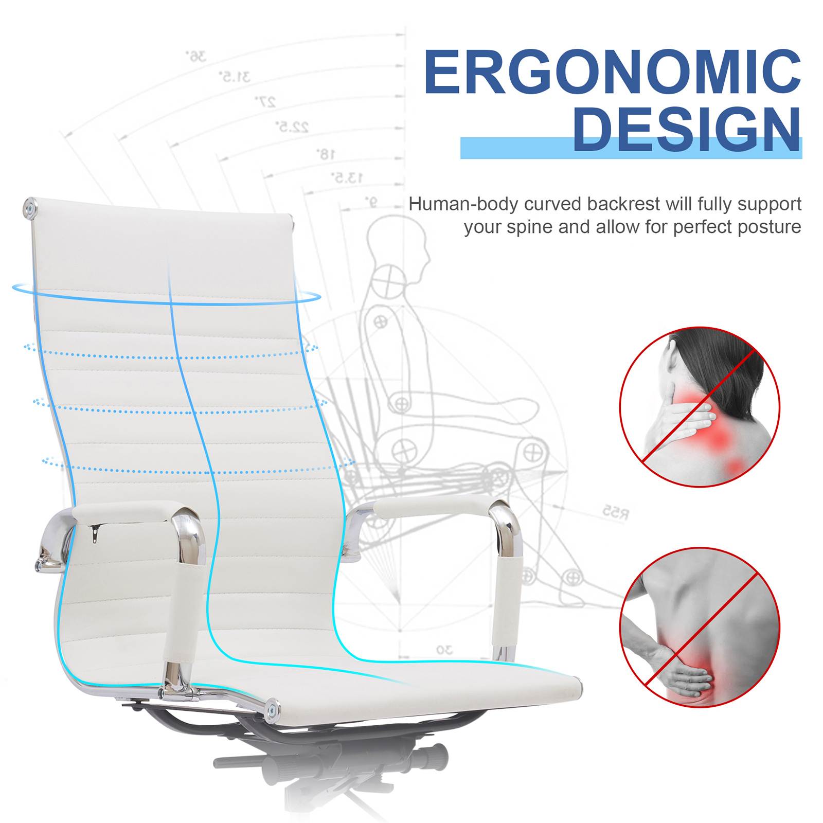 YOUTHUP Office Chair Functional Ergonomic Leather Office Chair Swivel Rolling Computer Desk Chair with Lumbar Support,Beige