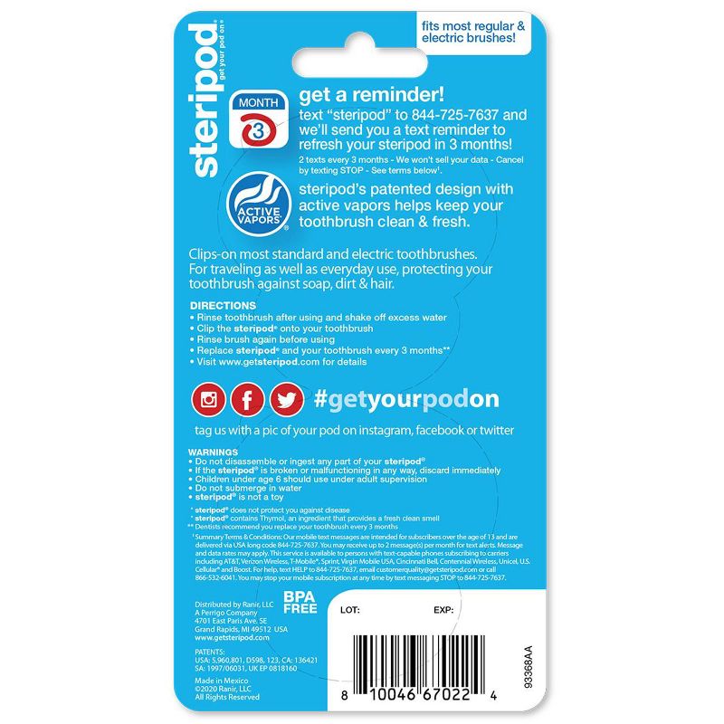 Steripod Clip-On Toothbrush Cover - Trial Size - 2pk