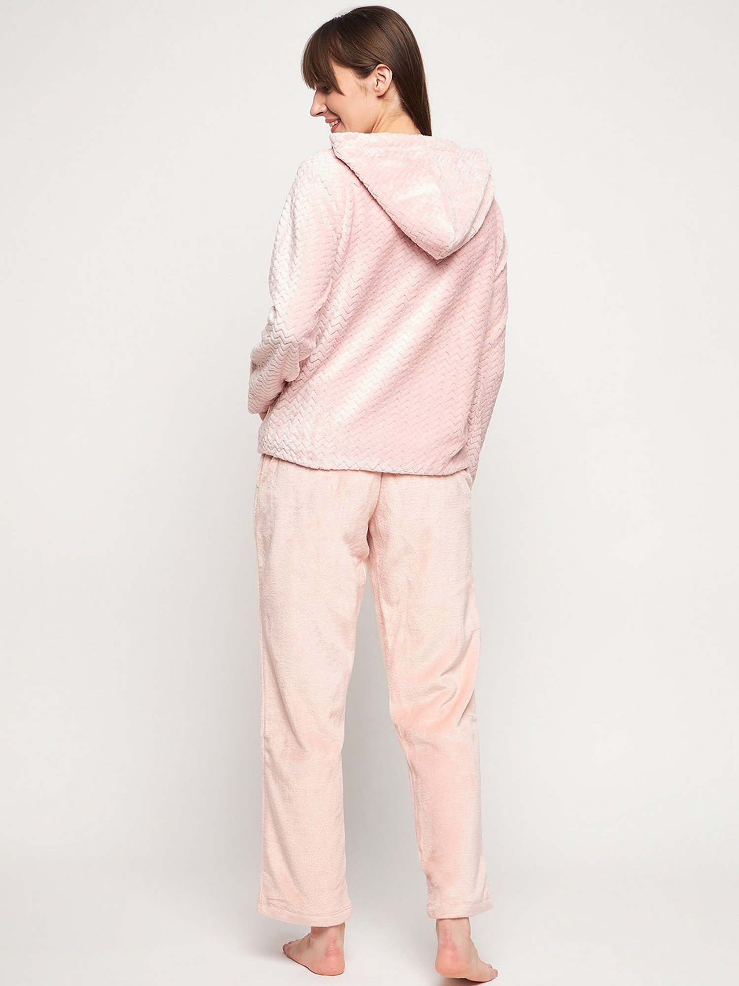 MADAME M Secret Peach Self Design Hoodie With Pyjamas