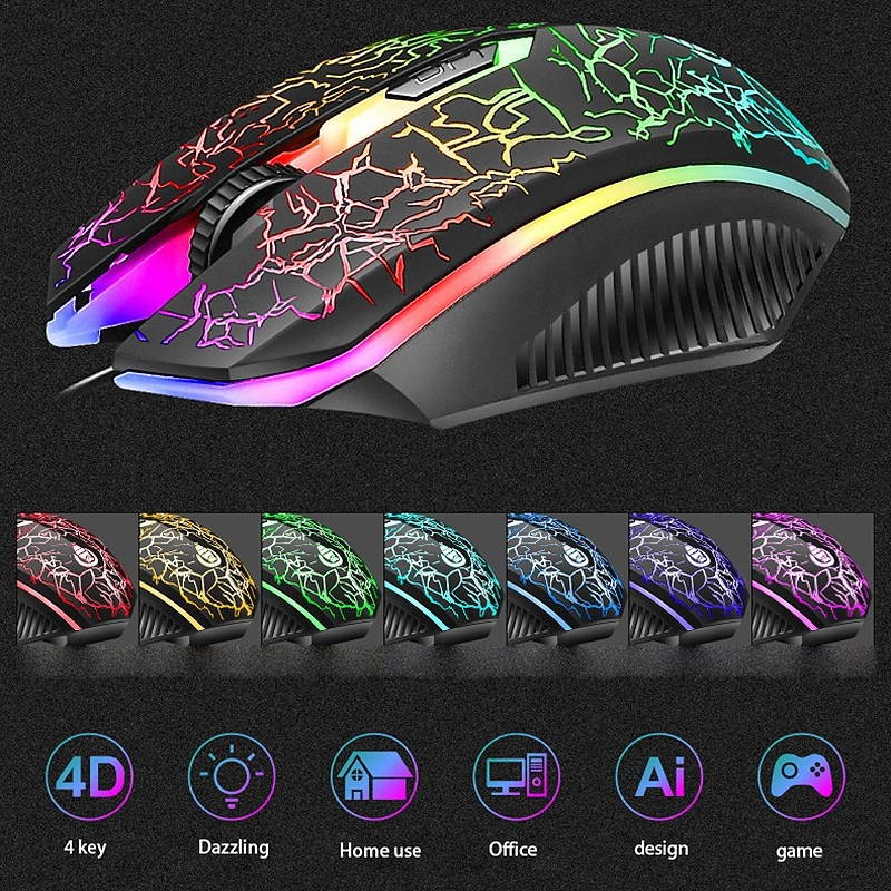 Shipadoo D620 Gaming Keyboard and Mouse Set, Colorful Crack Backlit USB Computer Gaming Wired Keyboard and Mouse Set