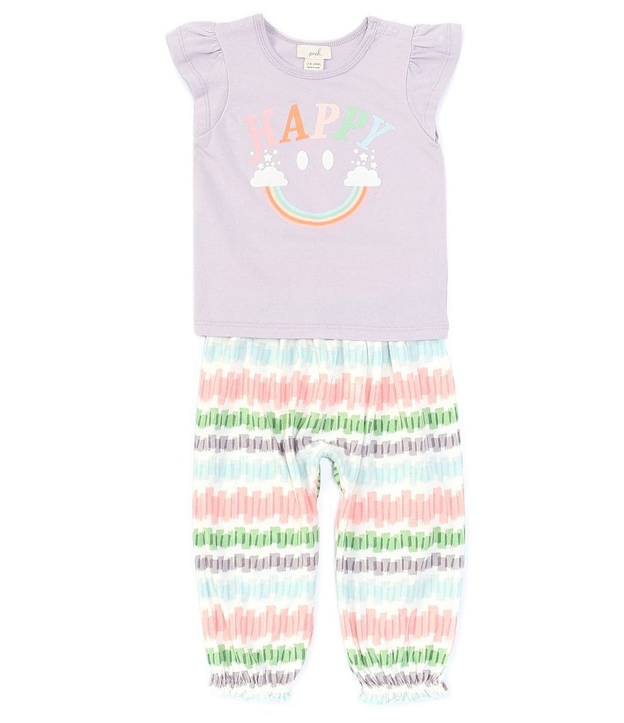 Peek Baby Girls 3-24 Months Short-Sleeve Happy Rainbow Tee & Printed Jogger Pant Set