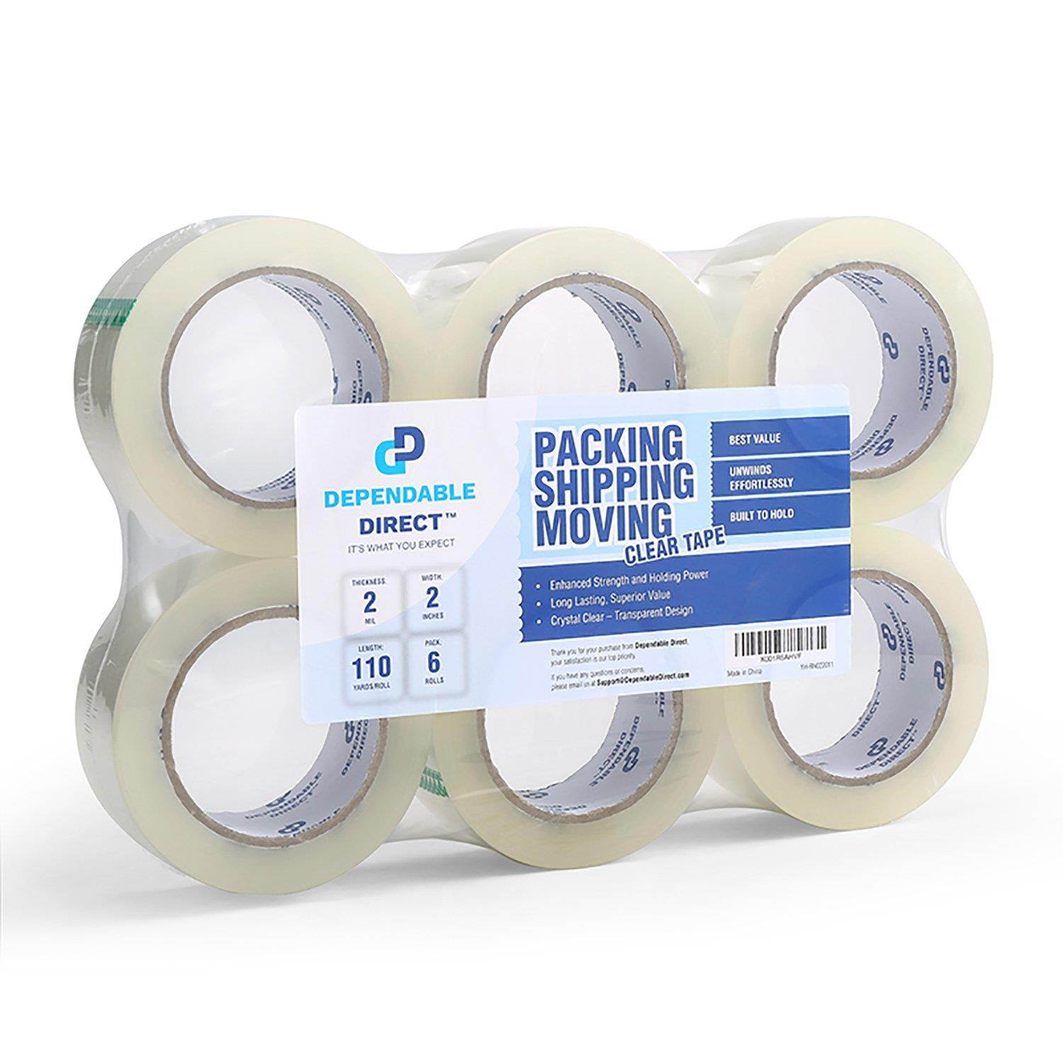 Industrial Grade Clear Packing Tape (6 Rolls) - 110 Yards per Roll - 2" Wide x 2 mil Thick, Acrylic Adhesive Heavy Duty Tape for Box Office Moving Packaging Shipping