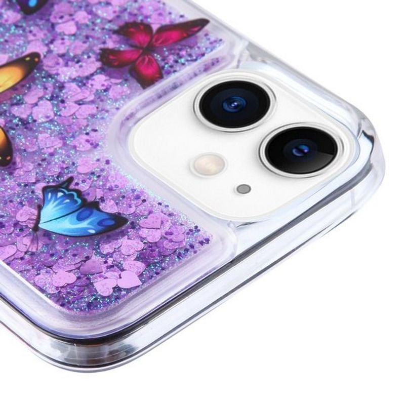Airium Glitter Hybrid Protector Case Compatible With Apple iPhone 12 Mini (5.4") - Butterfly Dancing Purple Quicksand (Hearts)