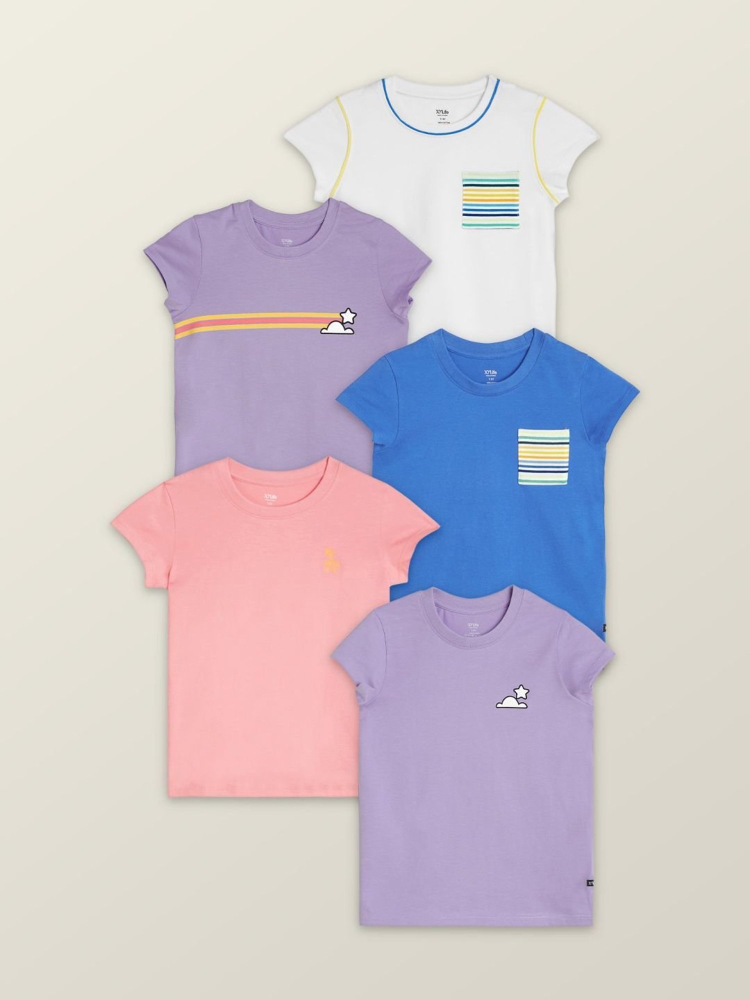 XY Life Kids Multicolor Cotton Printed T-Shirt (Pack of 5)