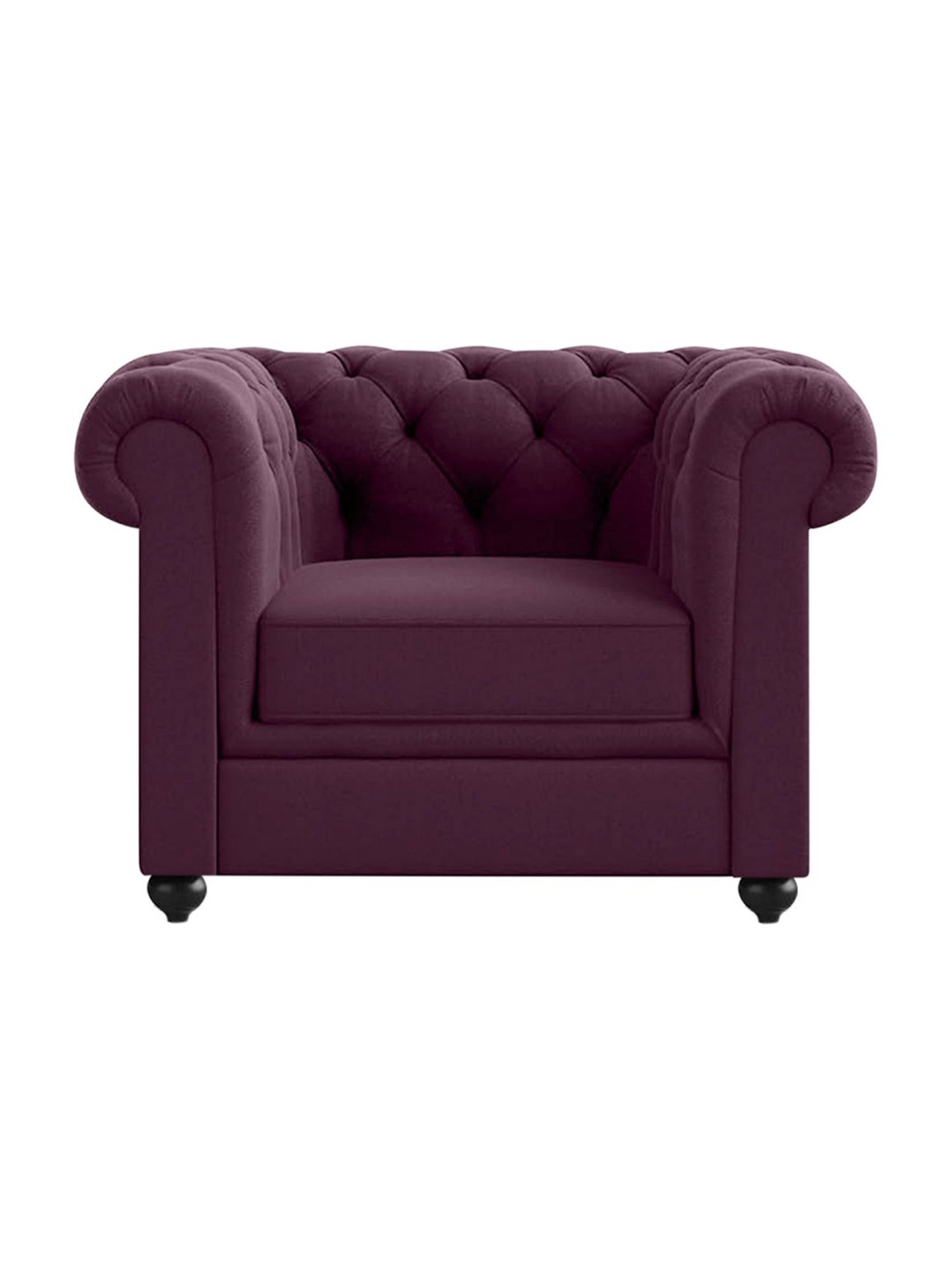Trevi Manchester Quilted Purple Leather & Neem Wood 1 Seater Sofa